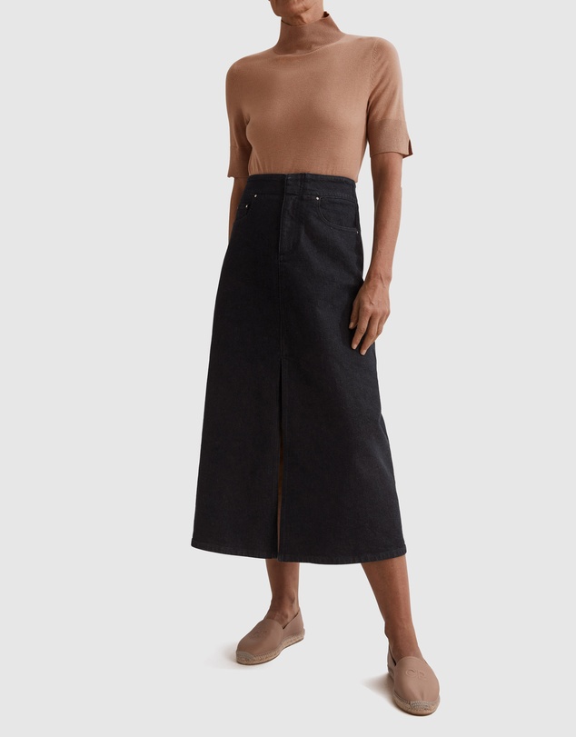 Country Road Australian Cotton A-line Denim Midi Skirt