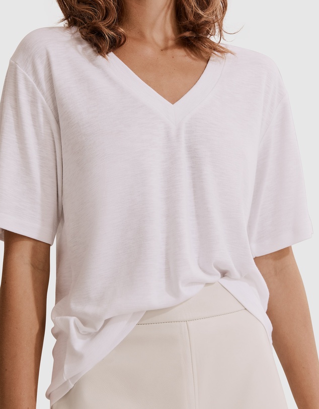 Country Road Deep V-neck Cotton Slub T-Shirt