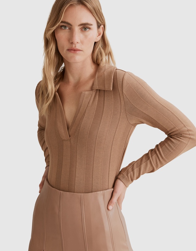 Country Road Rib Polo Long Sleeve Top