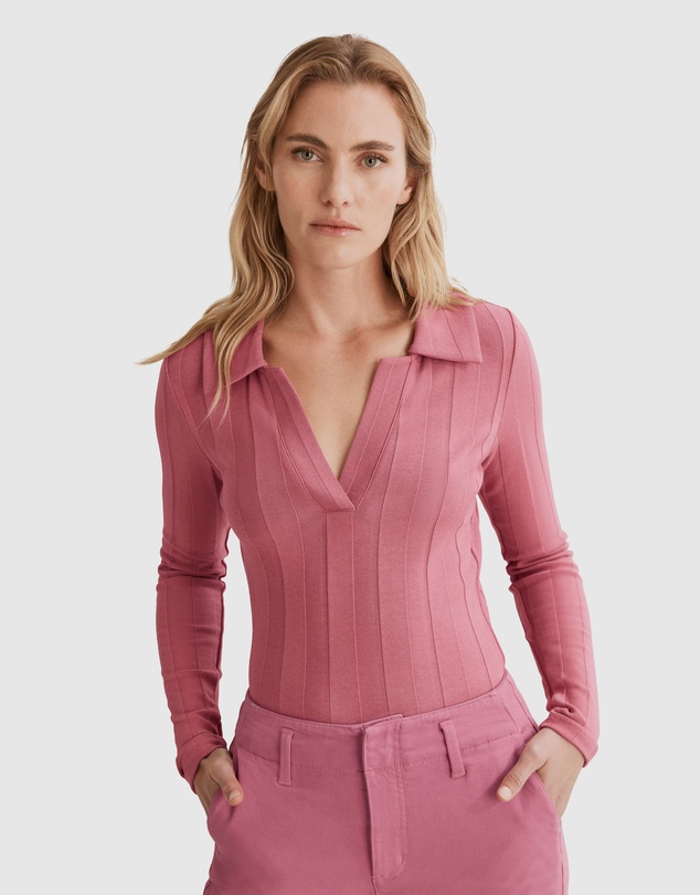 Country Road Rib Polo Long Sleeve Top