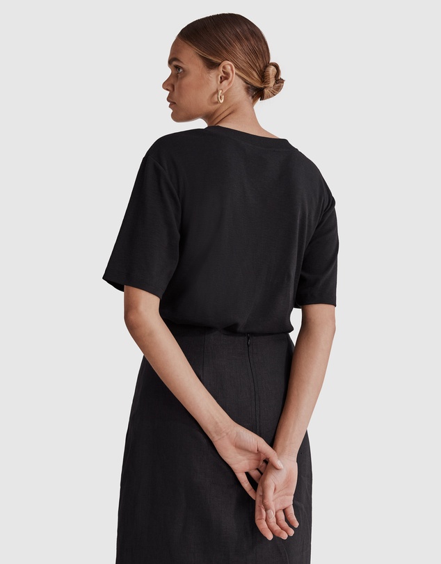 Country Road Deep V-neck Cotton Slub T-Shirt