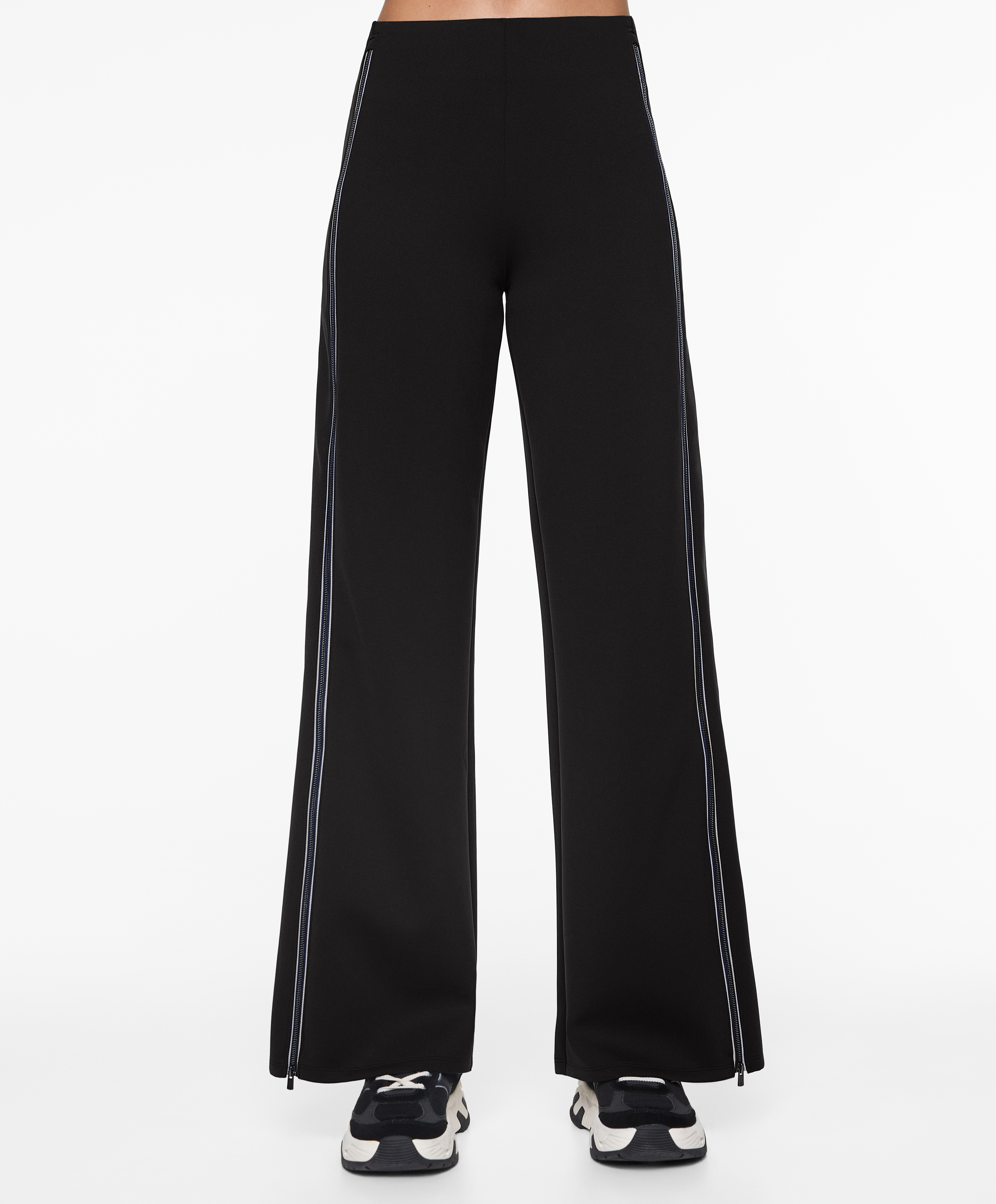 Neoprene-effect straight-leg zip trousers