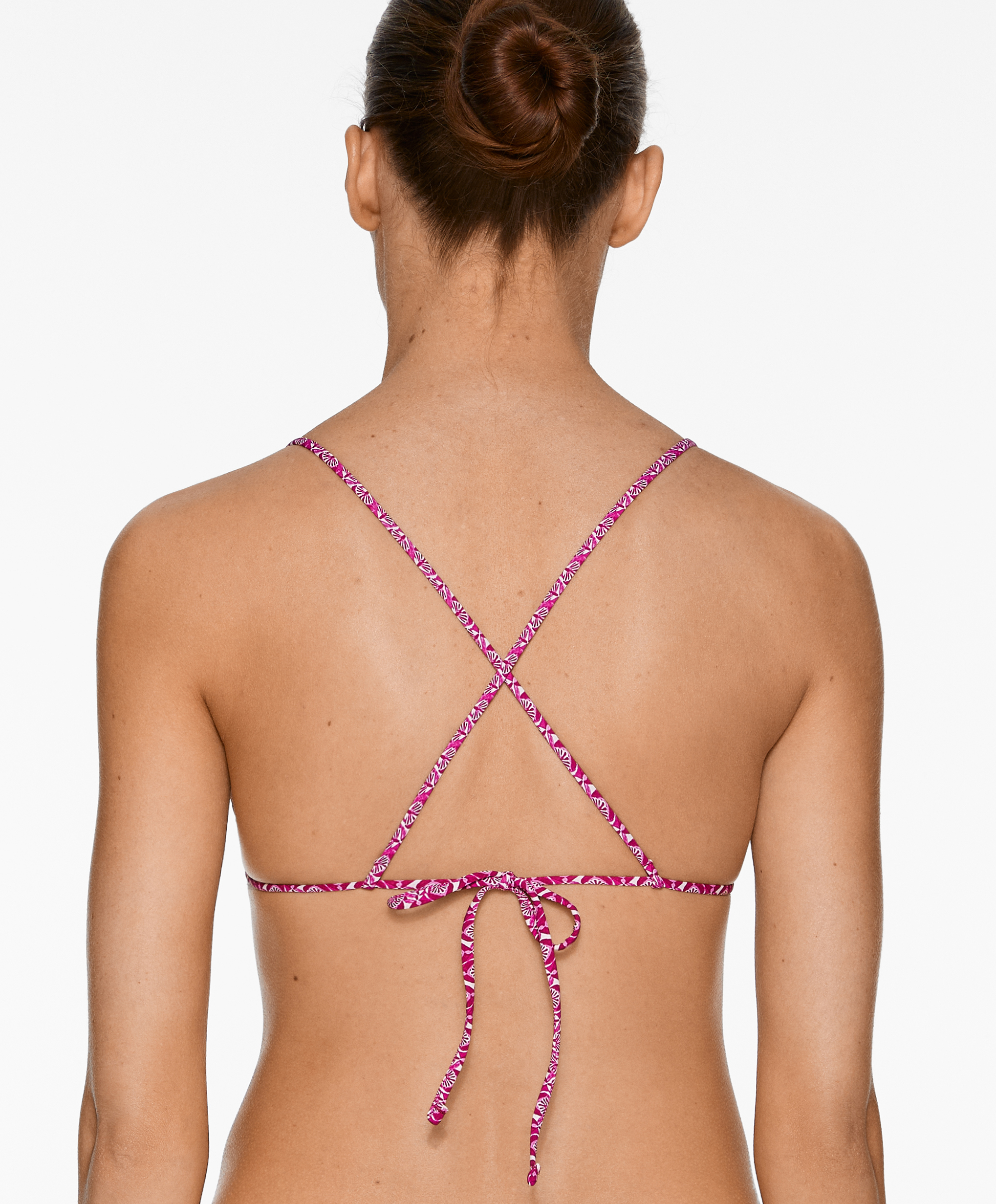 Smock stamp print triangle bikini top