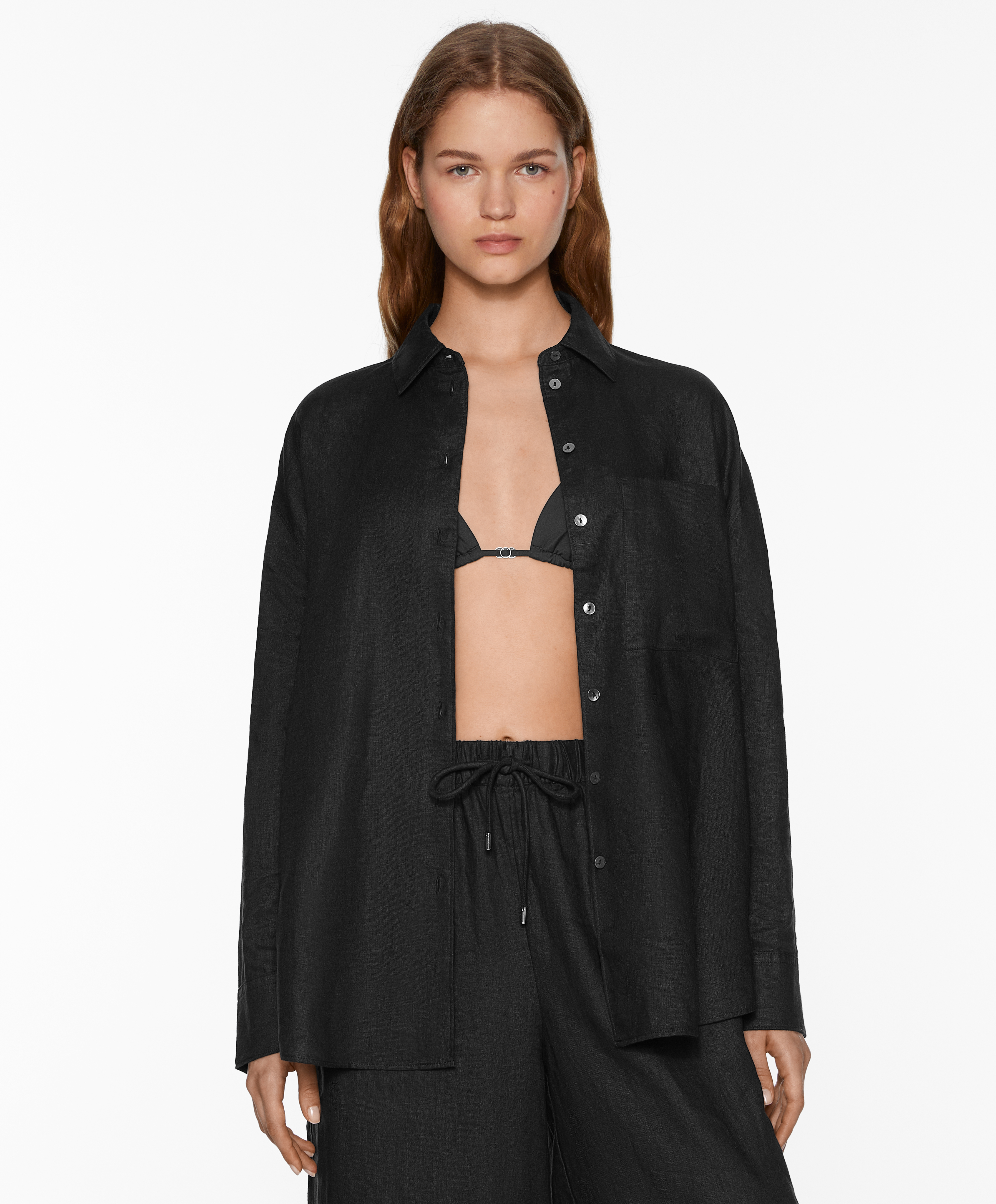 100% linen long-sleeved shirt