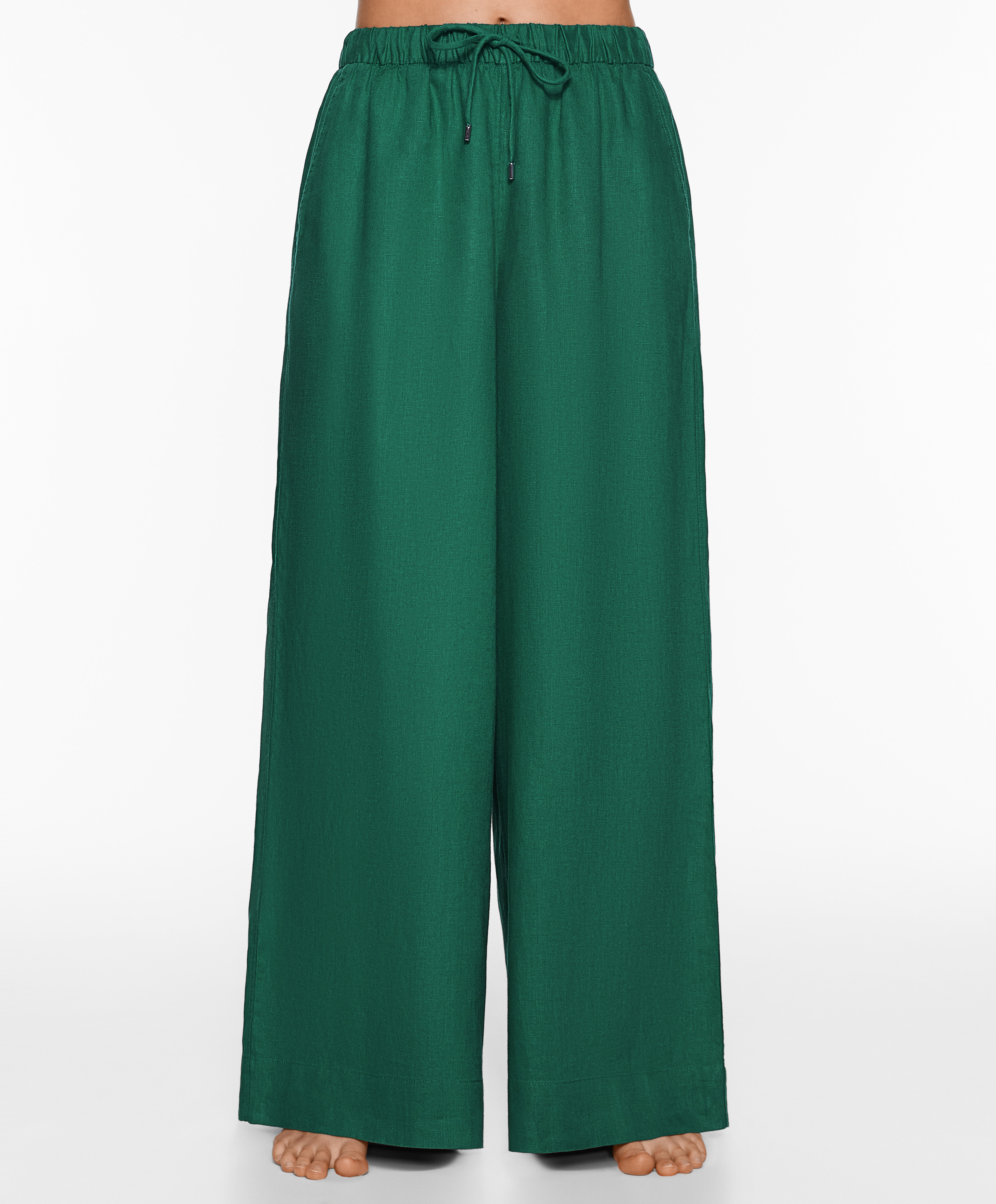 100% linen wide straight-leg trousers