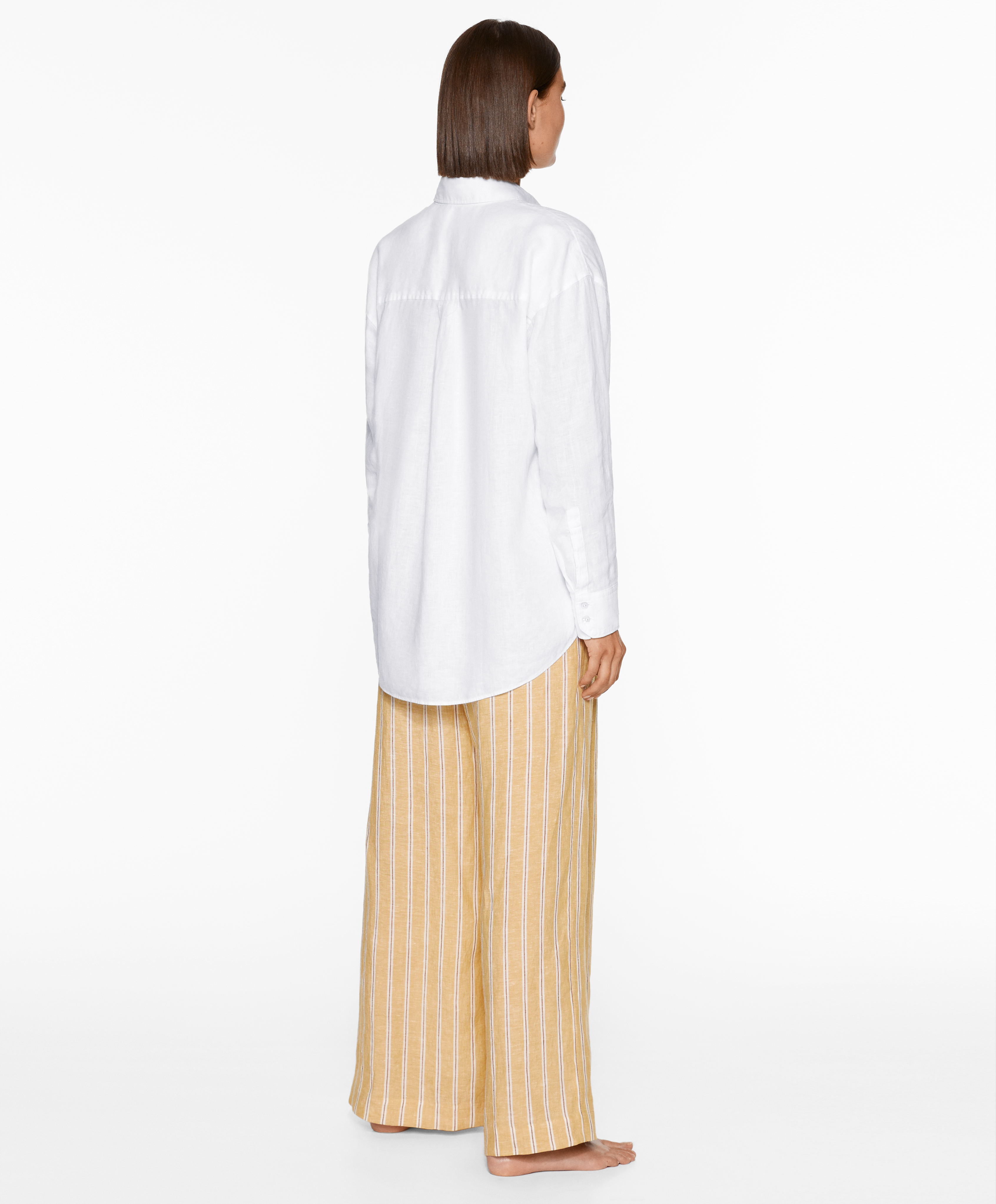 Tailored-fit 100% linen striped trousers