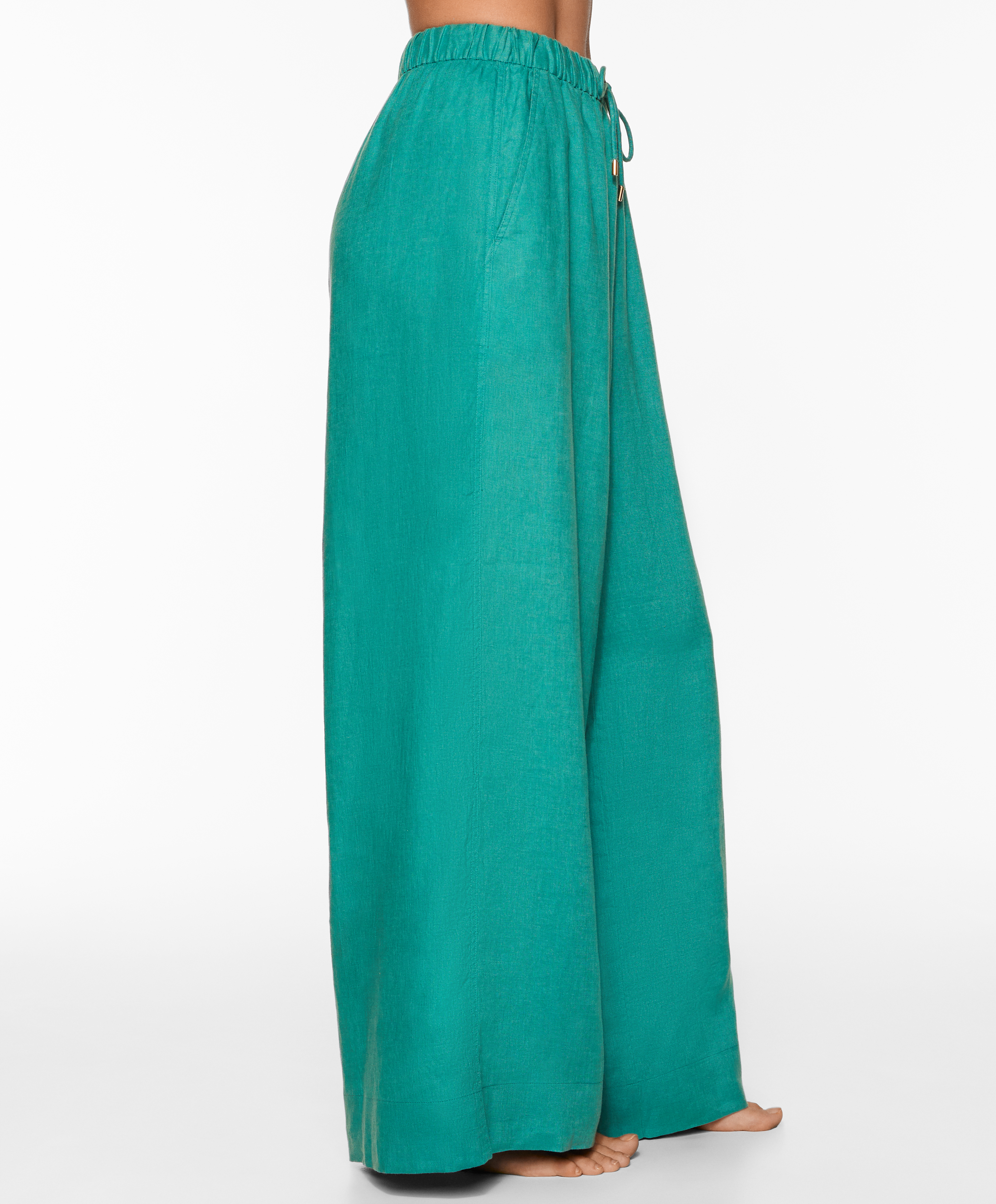 100% linen wide straight-leg trousers