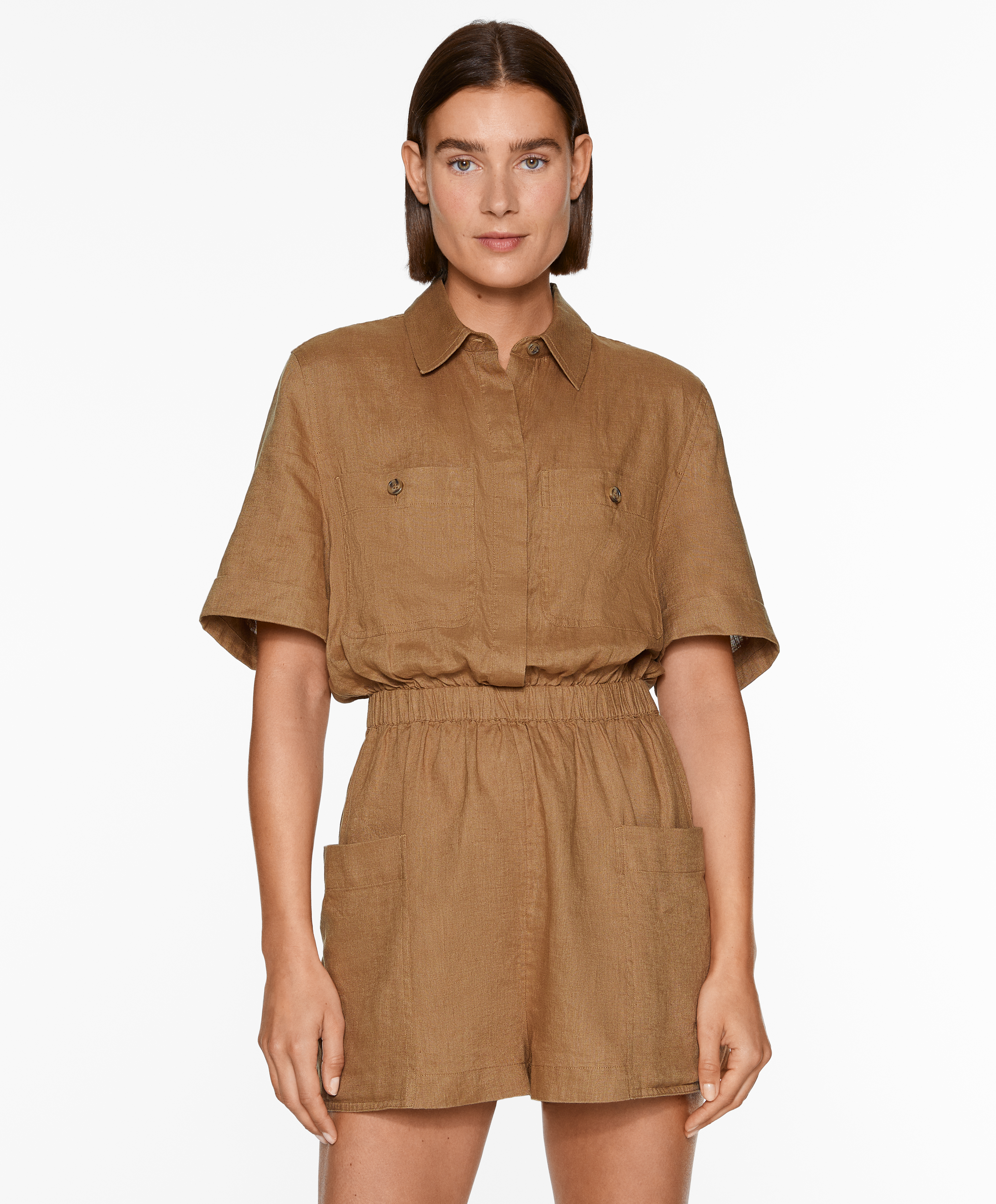 100% linen short jumpsuit with pockets