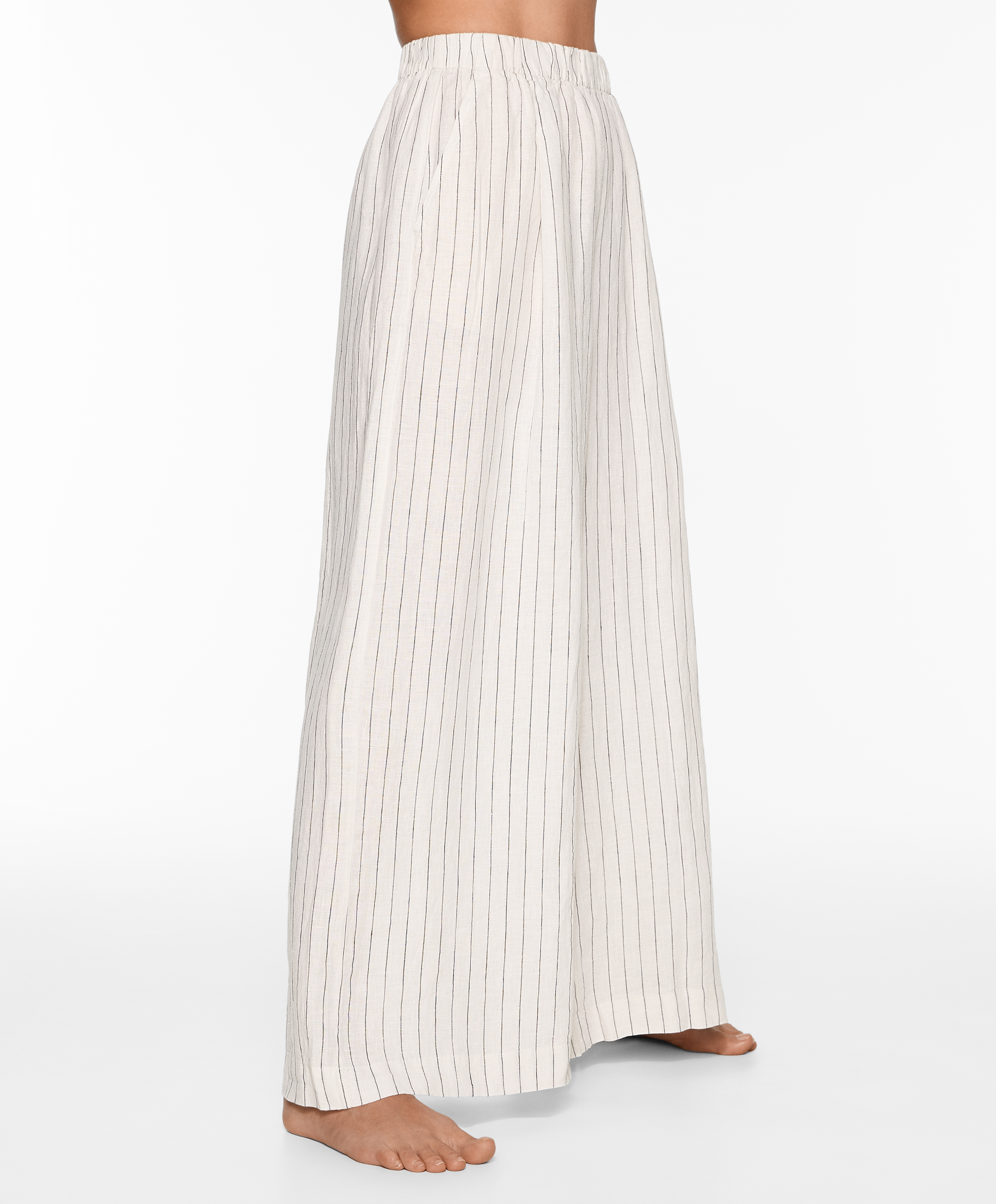 100% linen wide straight-leg trousers