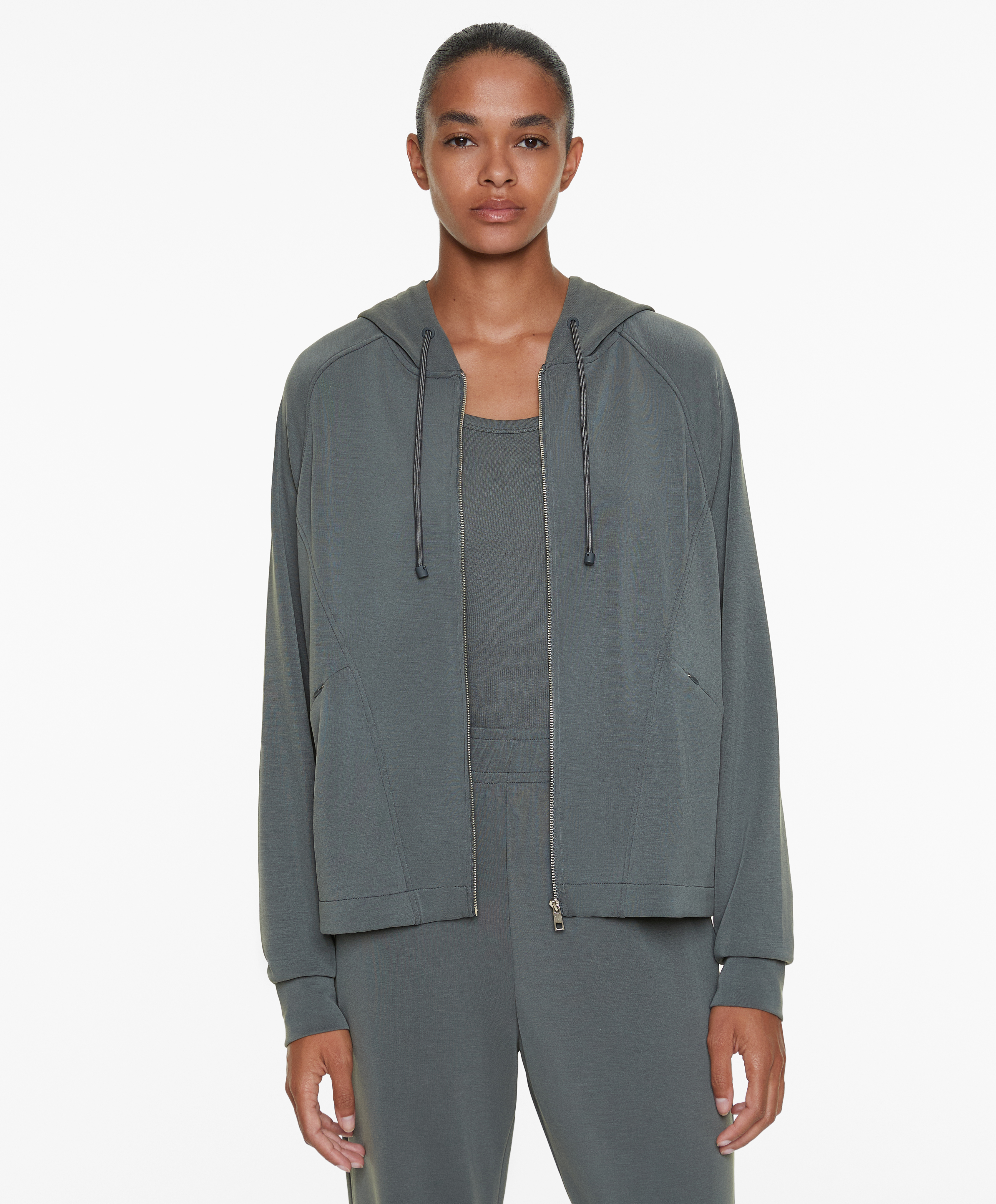 Knit hooded jacket with modal