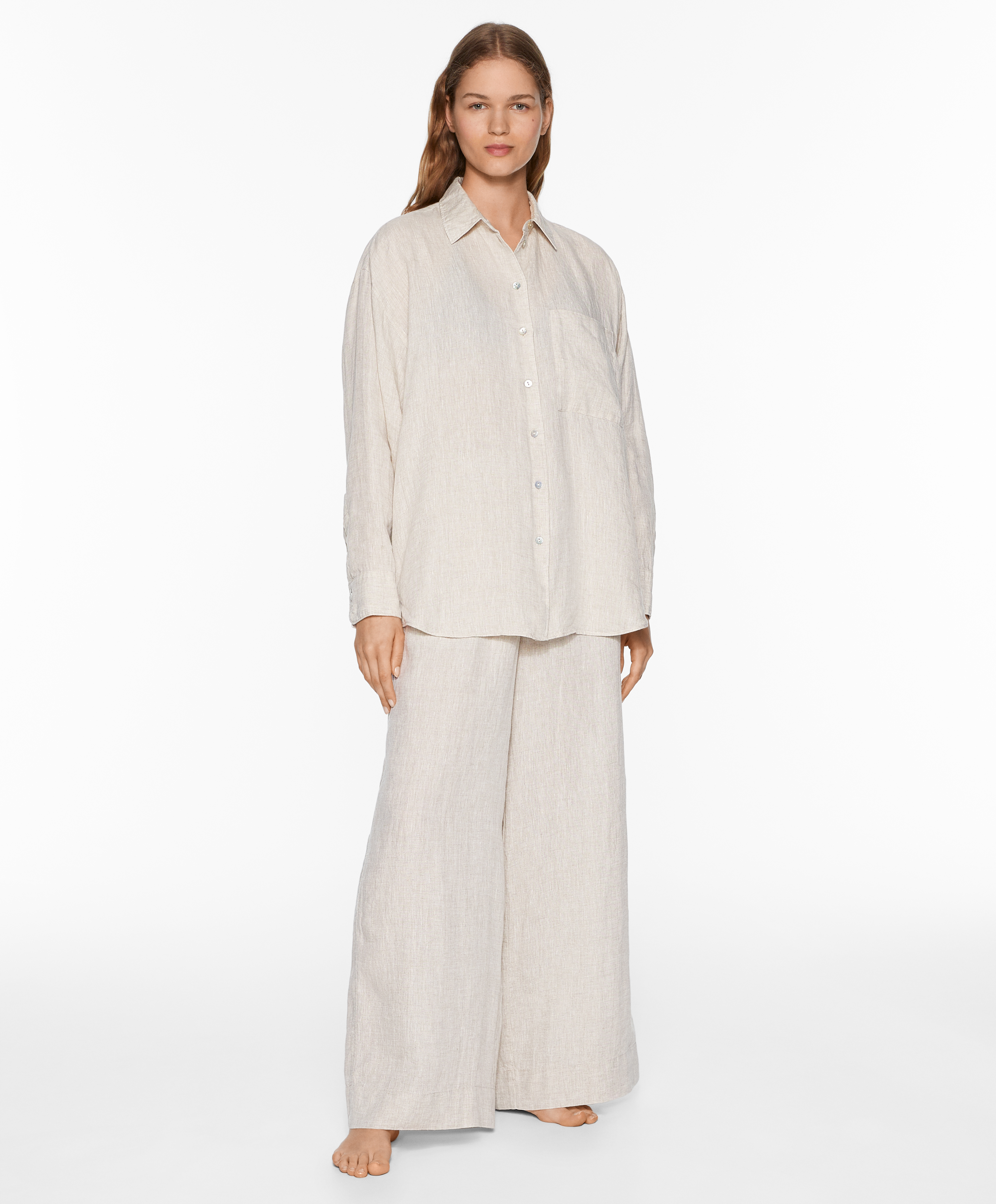 100% linen wide straight-leg trousers