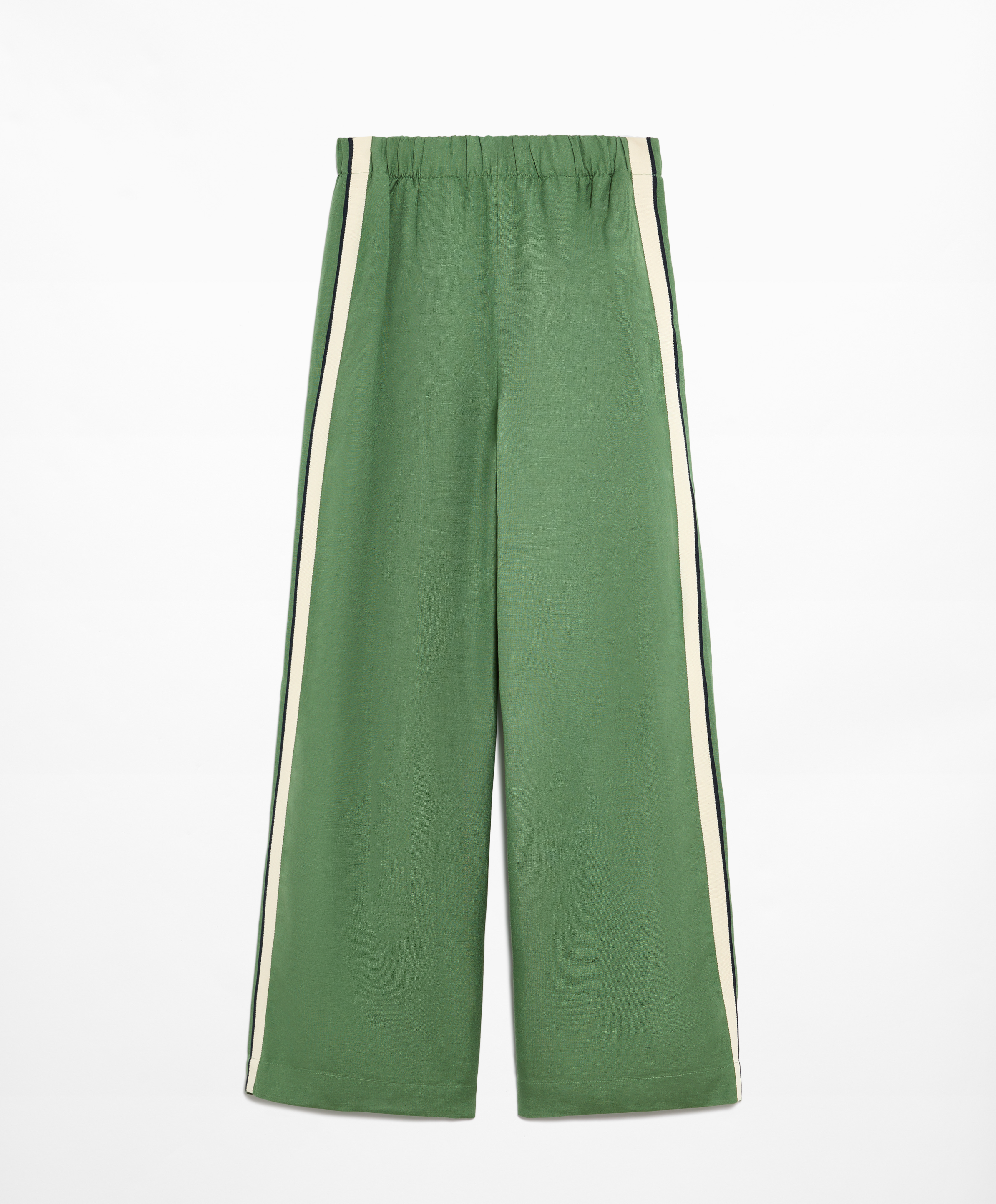 Trousers with linen appliqué along the sides