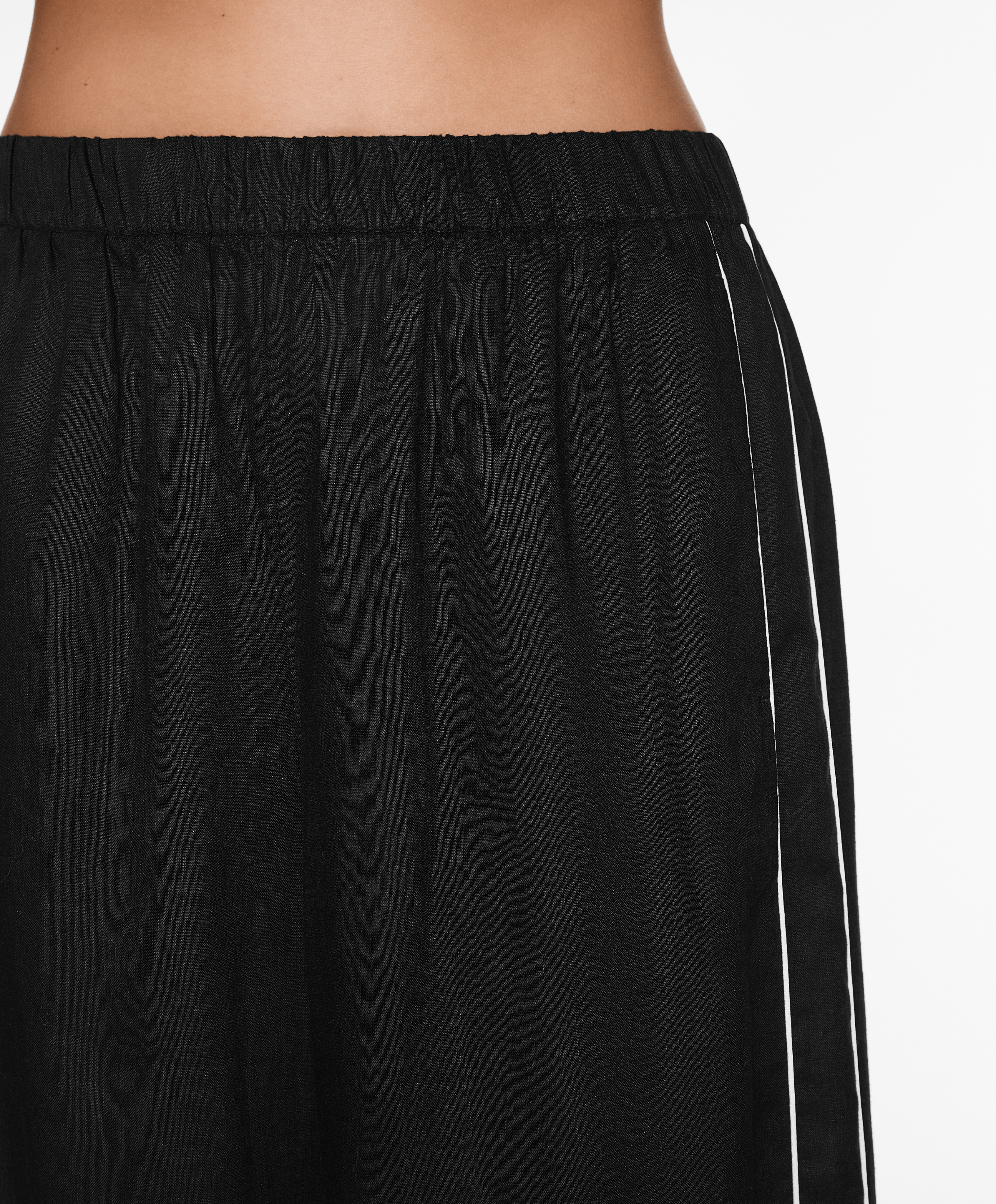 100% linen wide straight-leg trousers with piping