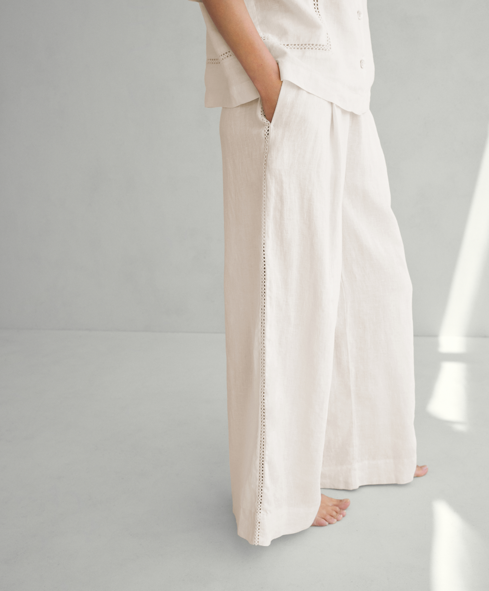 100% linen embroidered trousers