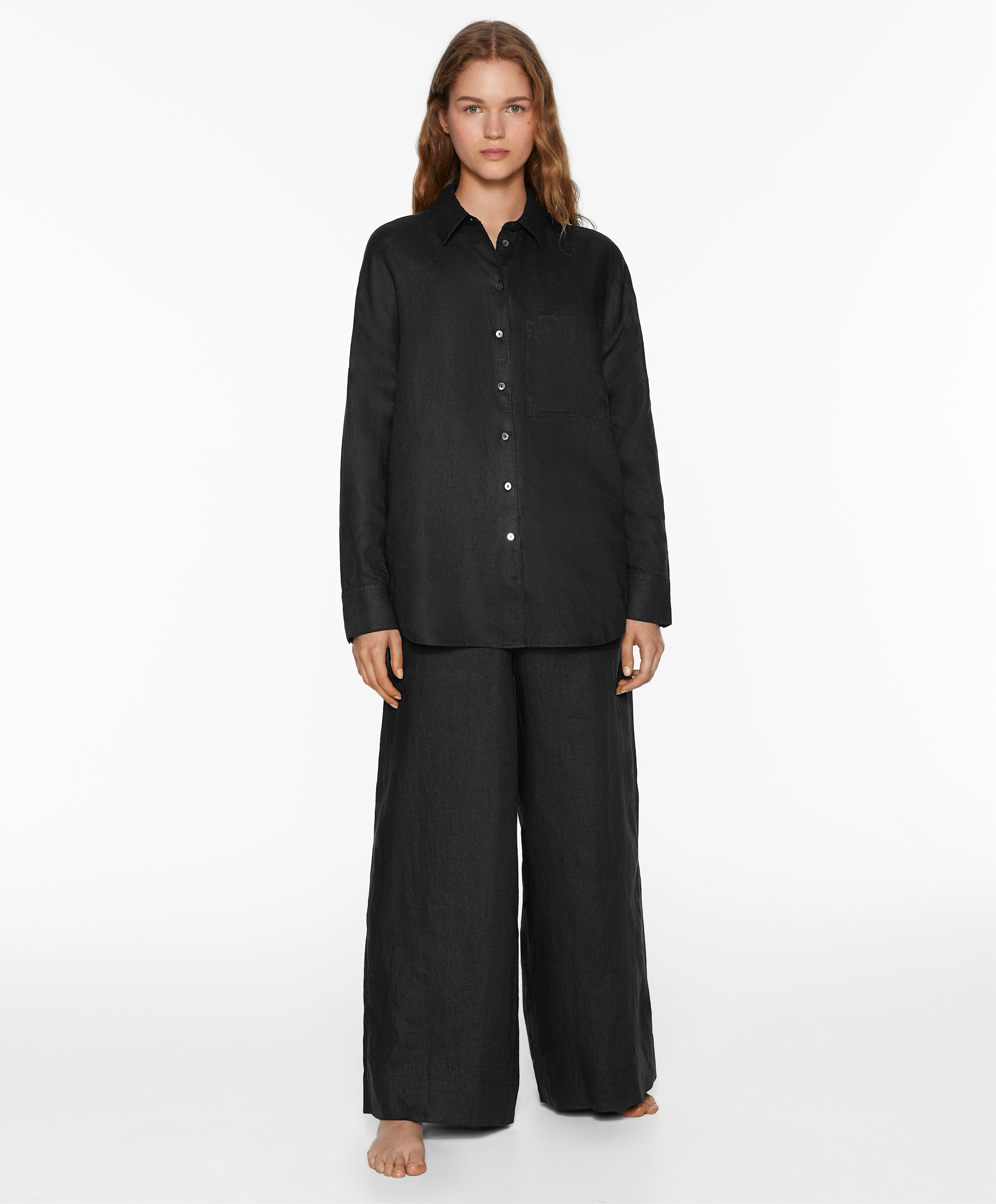 100% linen long-sleeved shirt