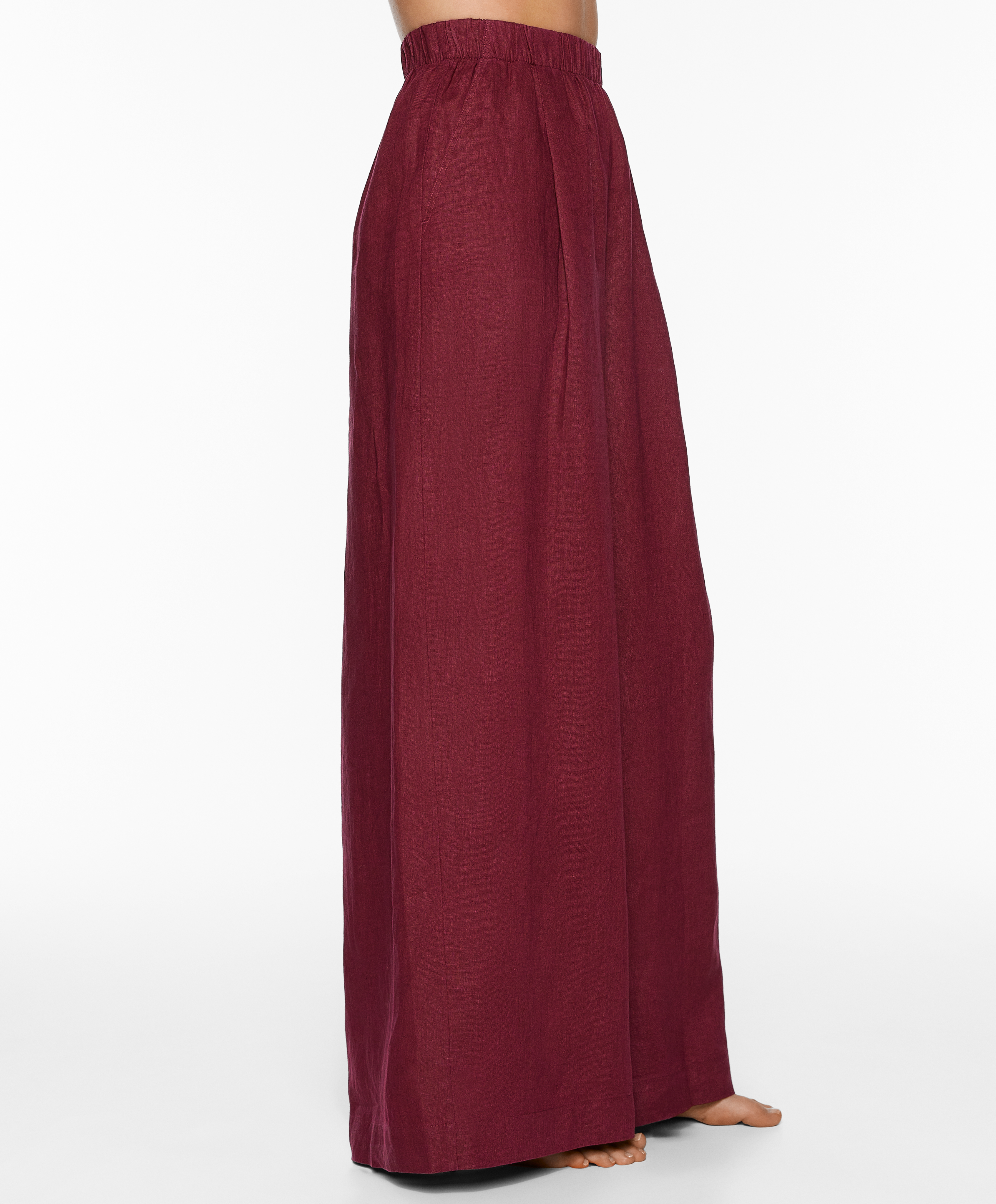 100% linen wide straight-leg trousers