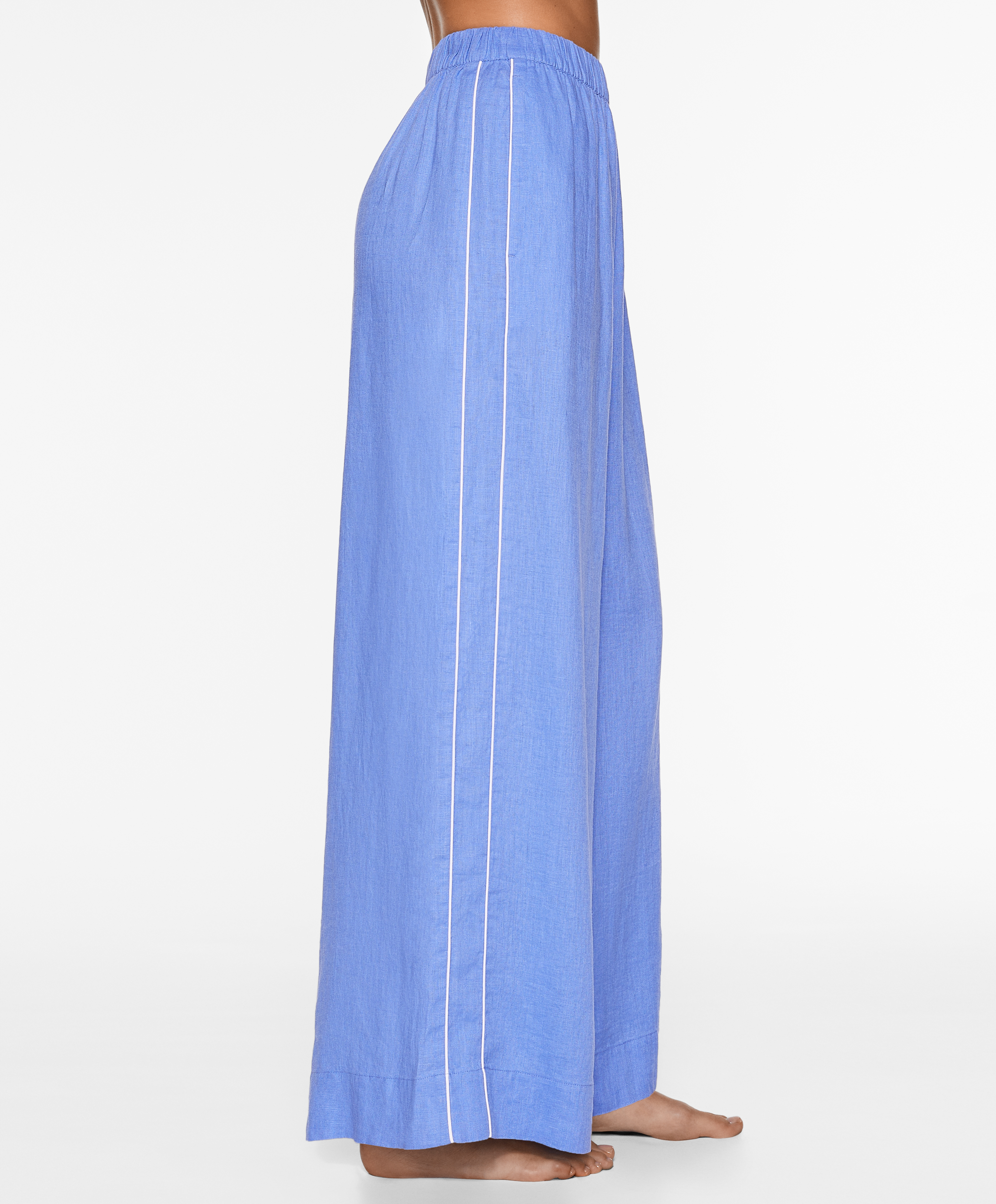 100% linen wide straight-leg trousers with piping