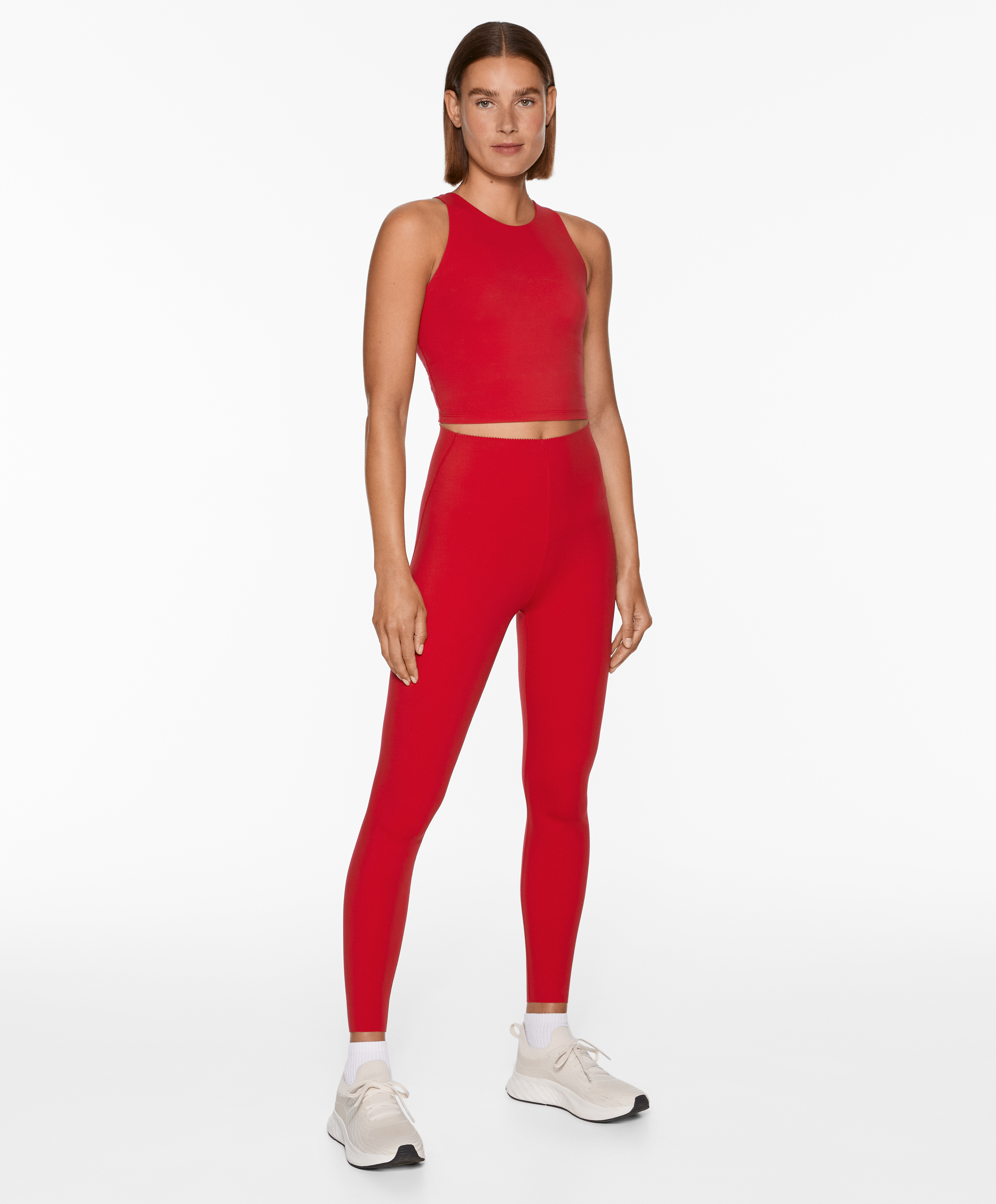 Compressive high-rise core-control ankle-length leggings