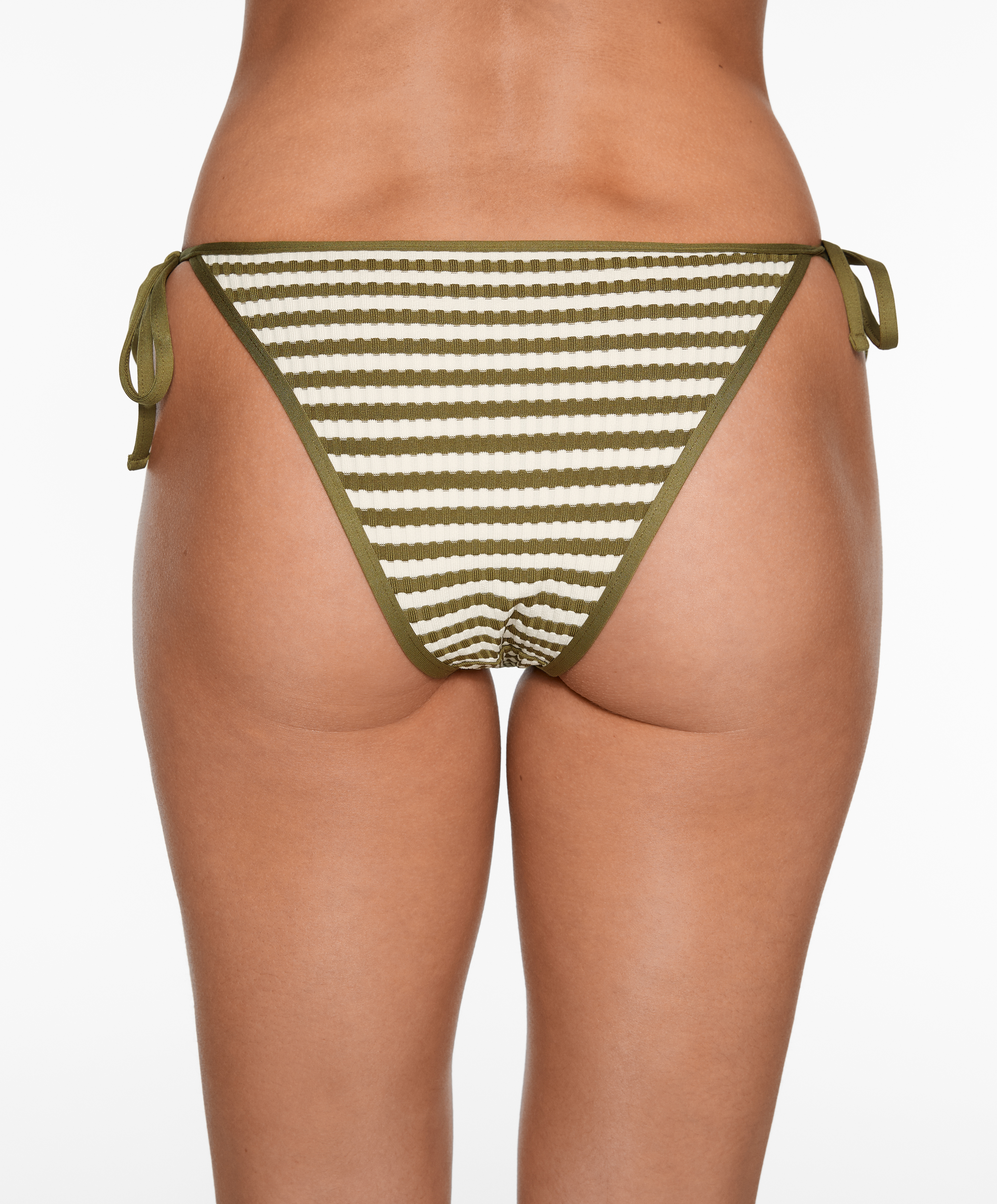 Textured stripe medium-coverage bikini briefs with ties