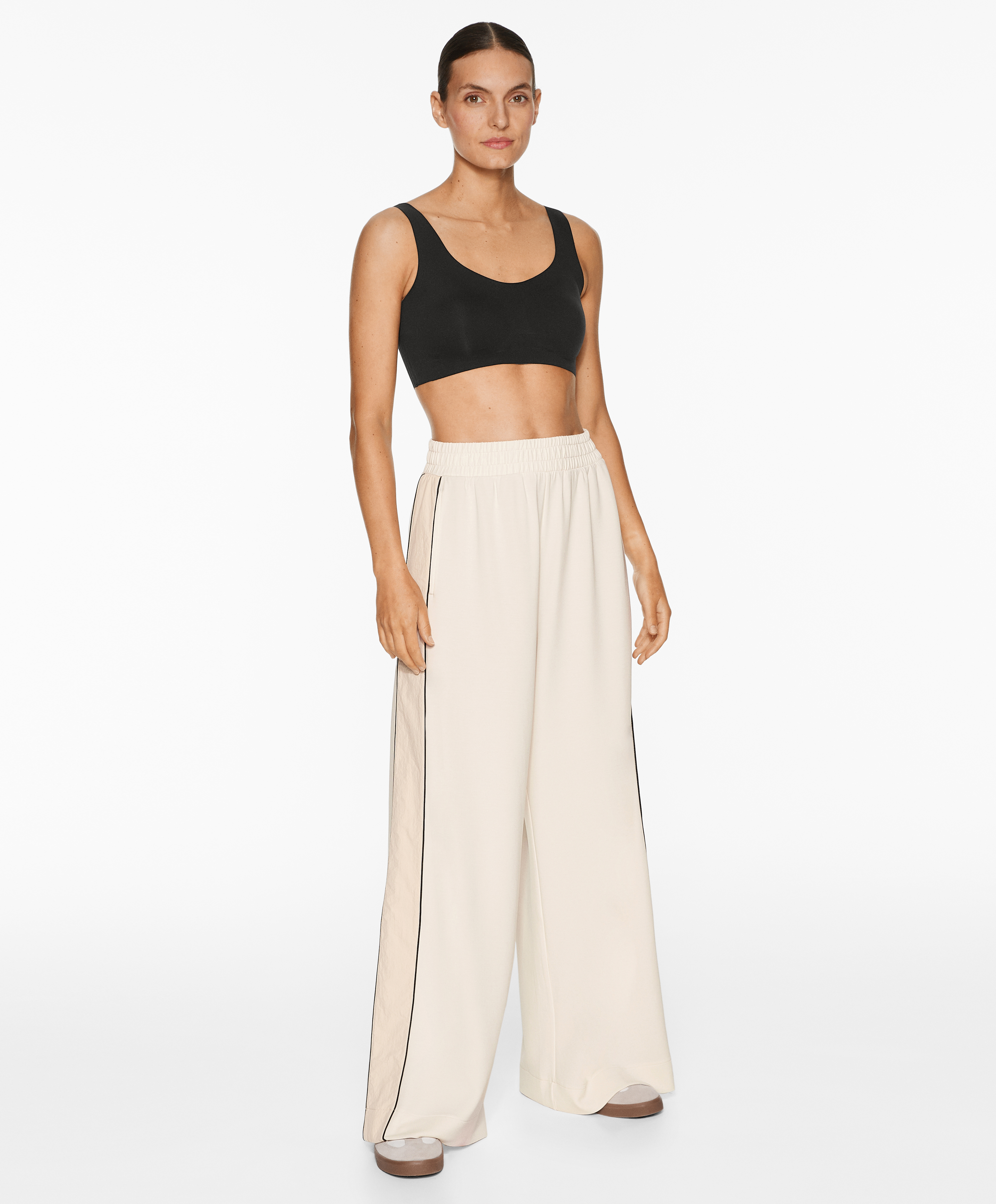 Side appliqué straight-leg trousers with modal