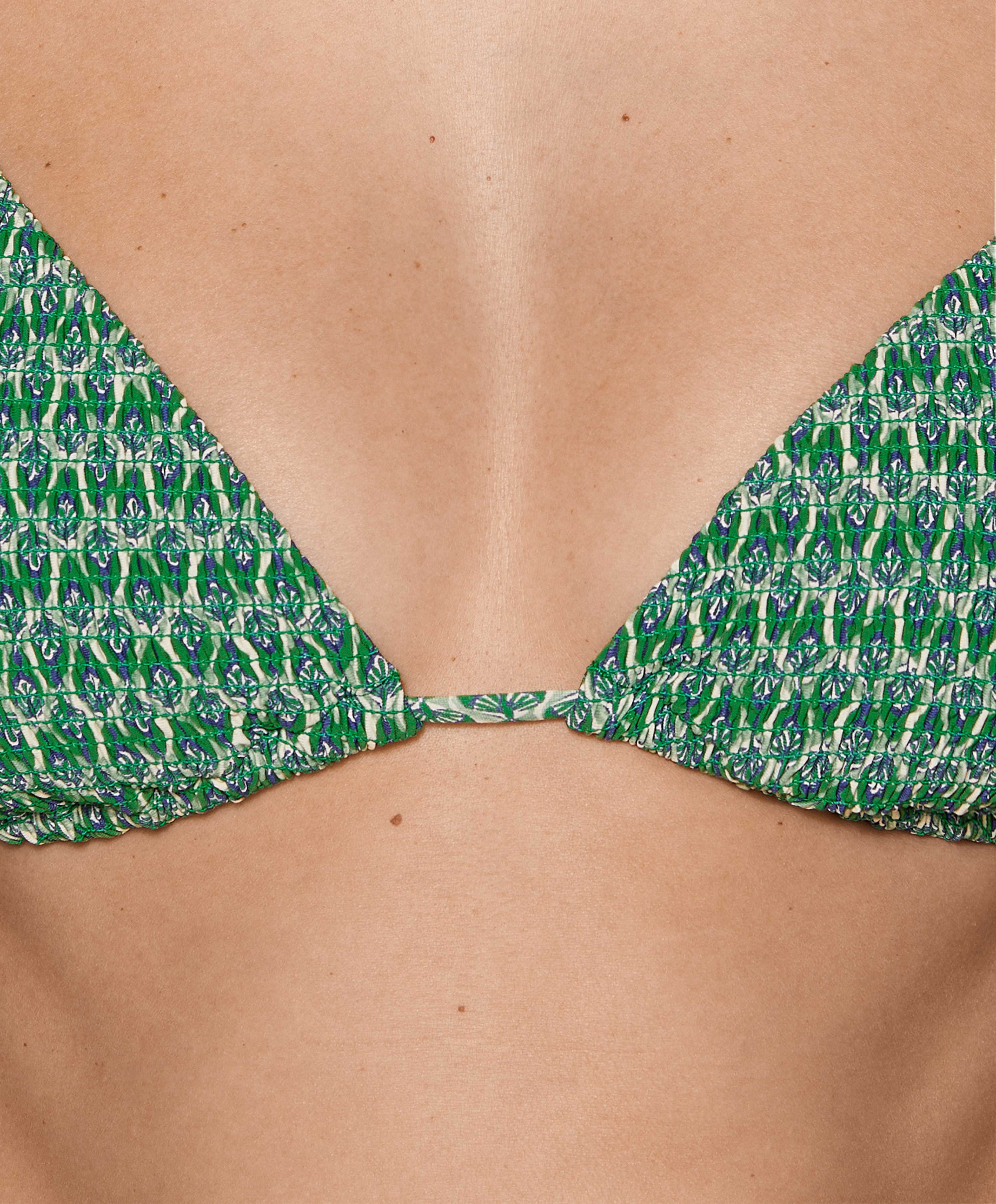 Smock stamp print triangle bikini top