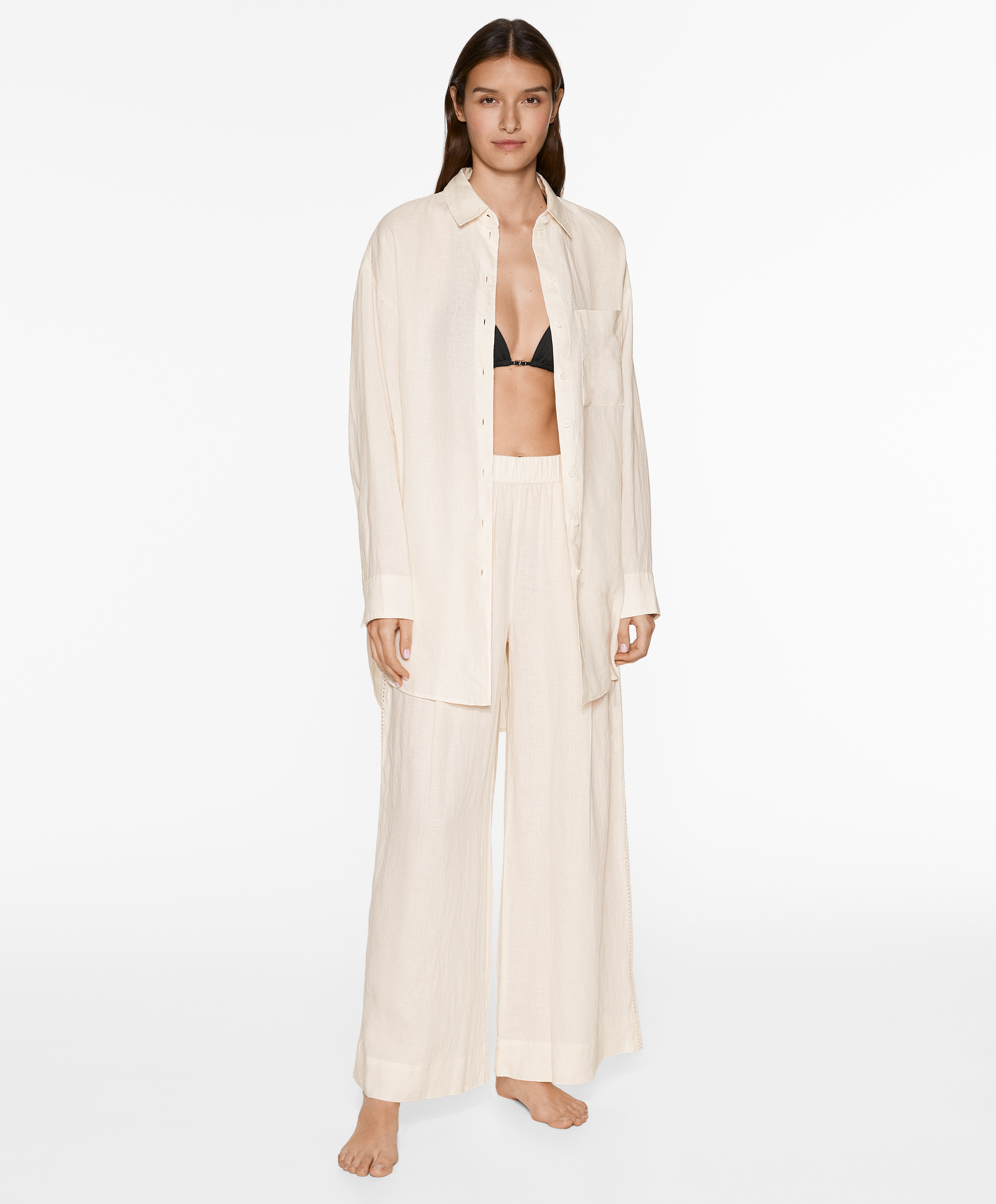 Oversize long-sleeved 100% linen shirt