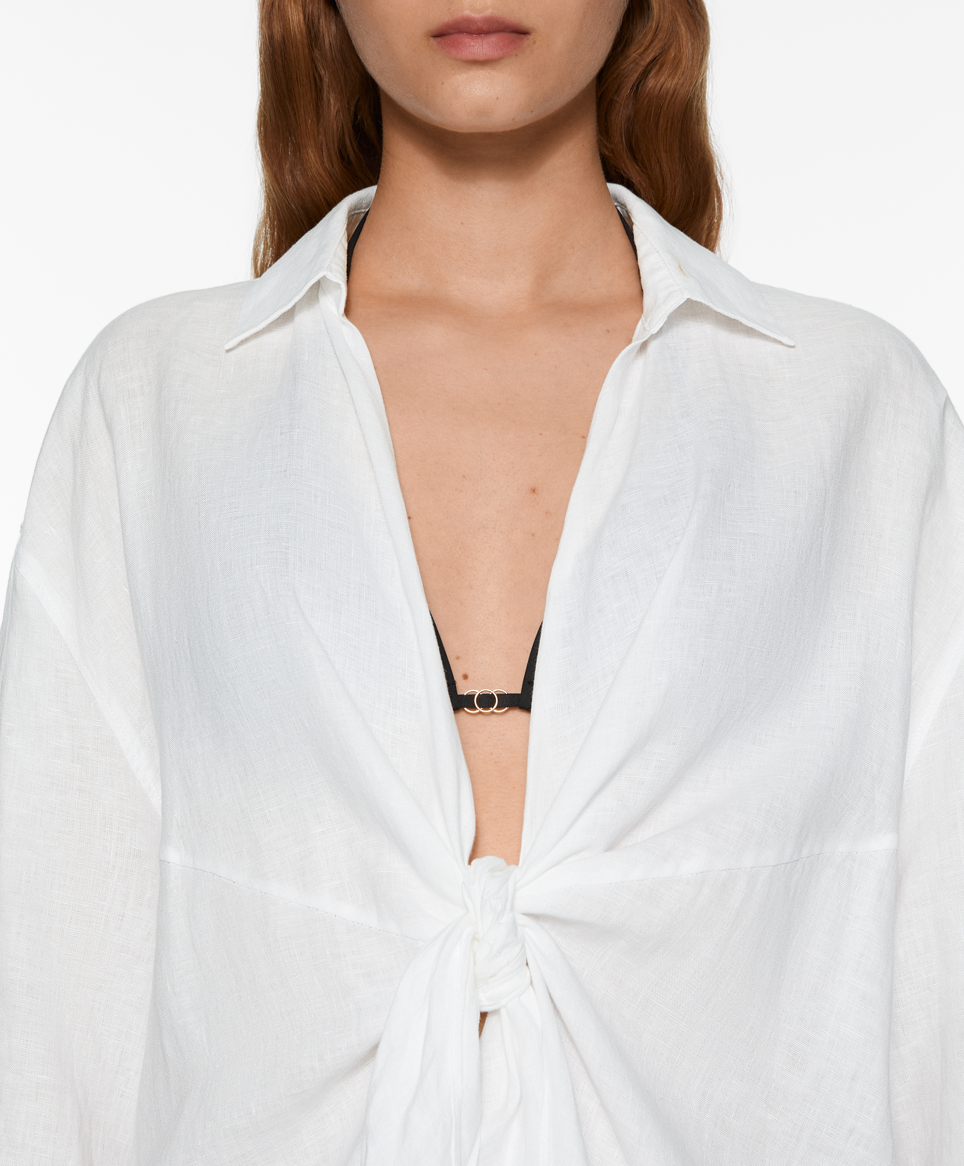 100% linen knotted short dress