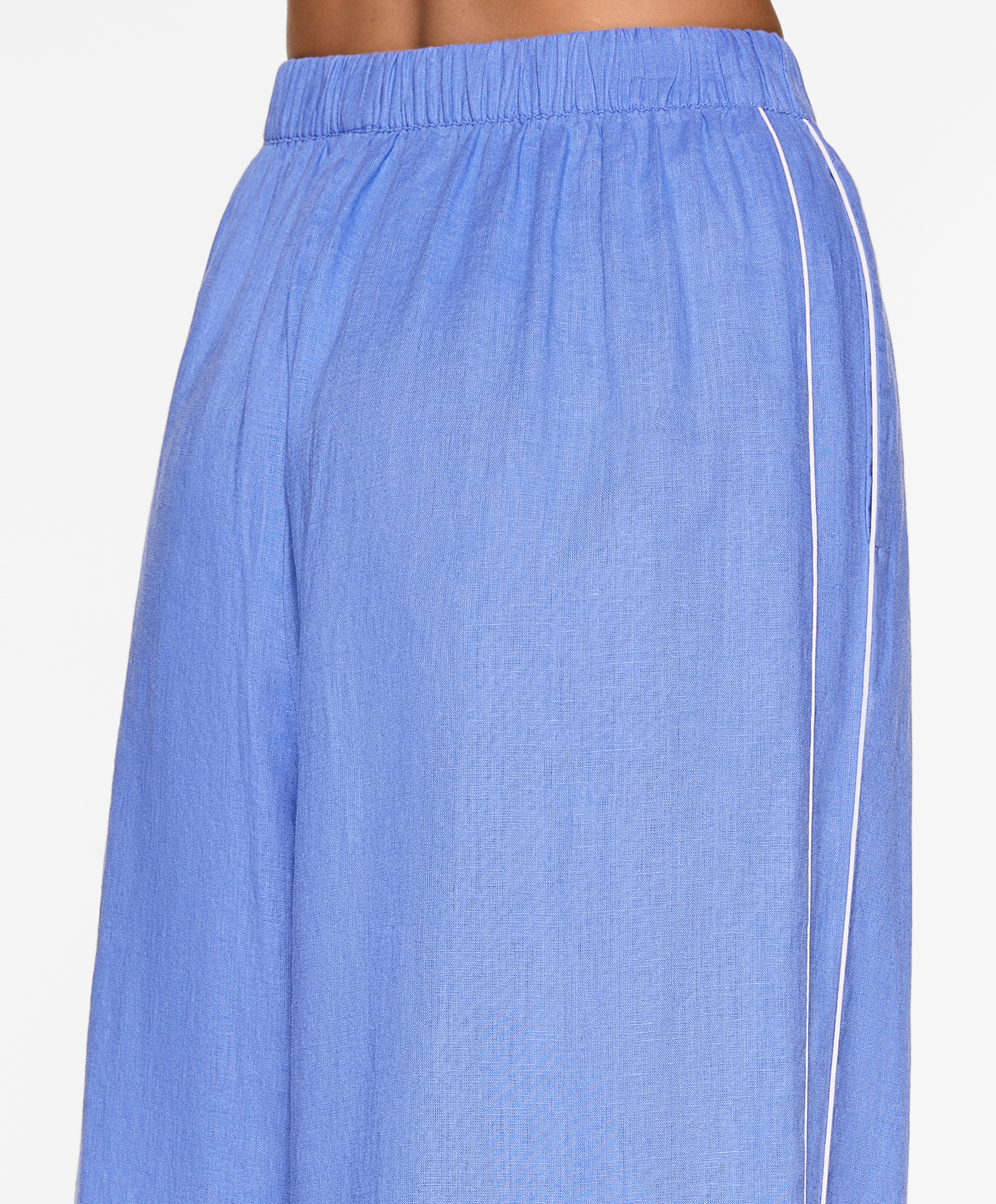 100% linen wide straight-leg trousers with piping