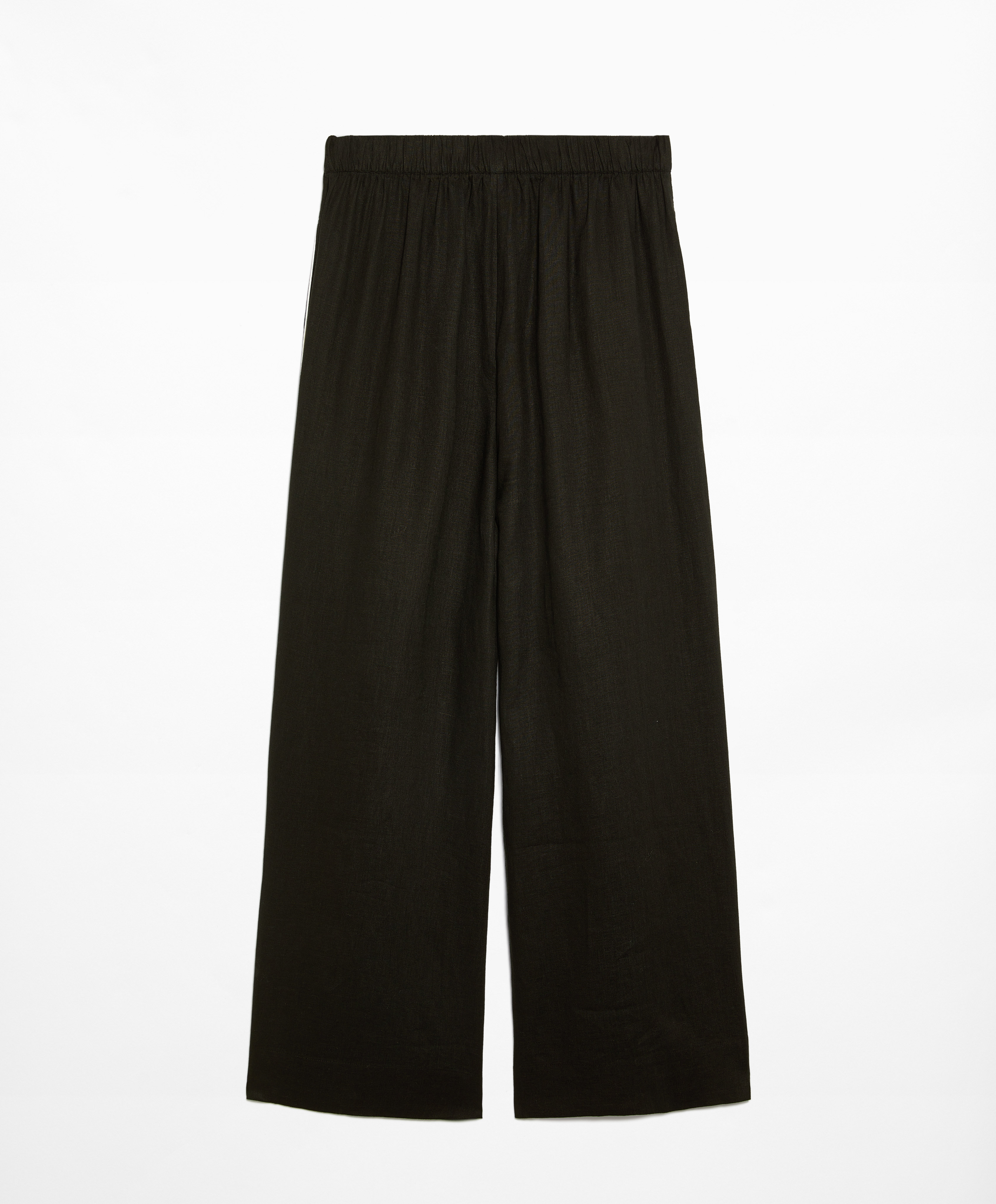 100% linen wide straight-leg trousers with piping