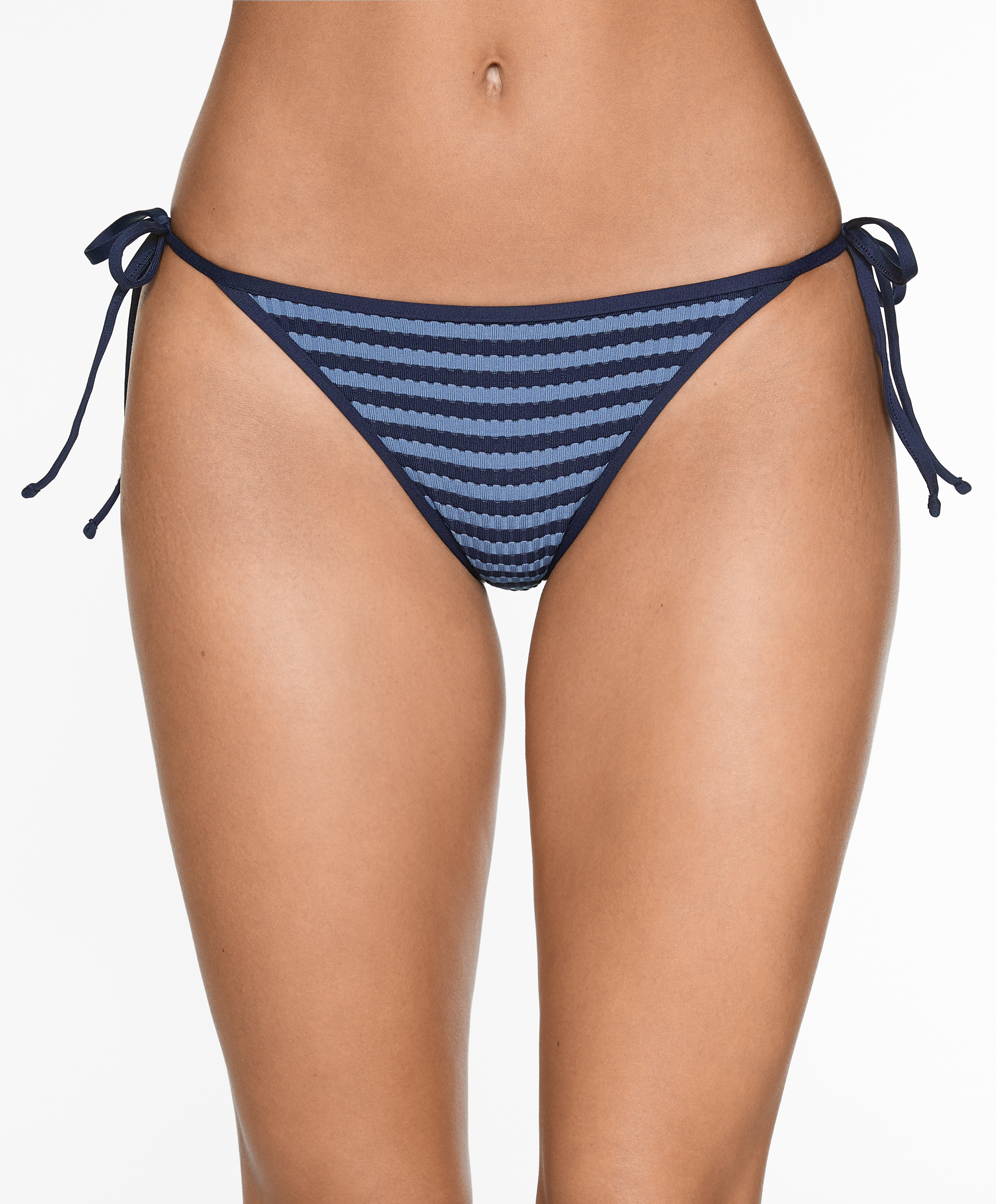 Textured stripe medium-coverage bikini briefs with ties