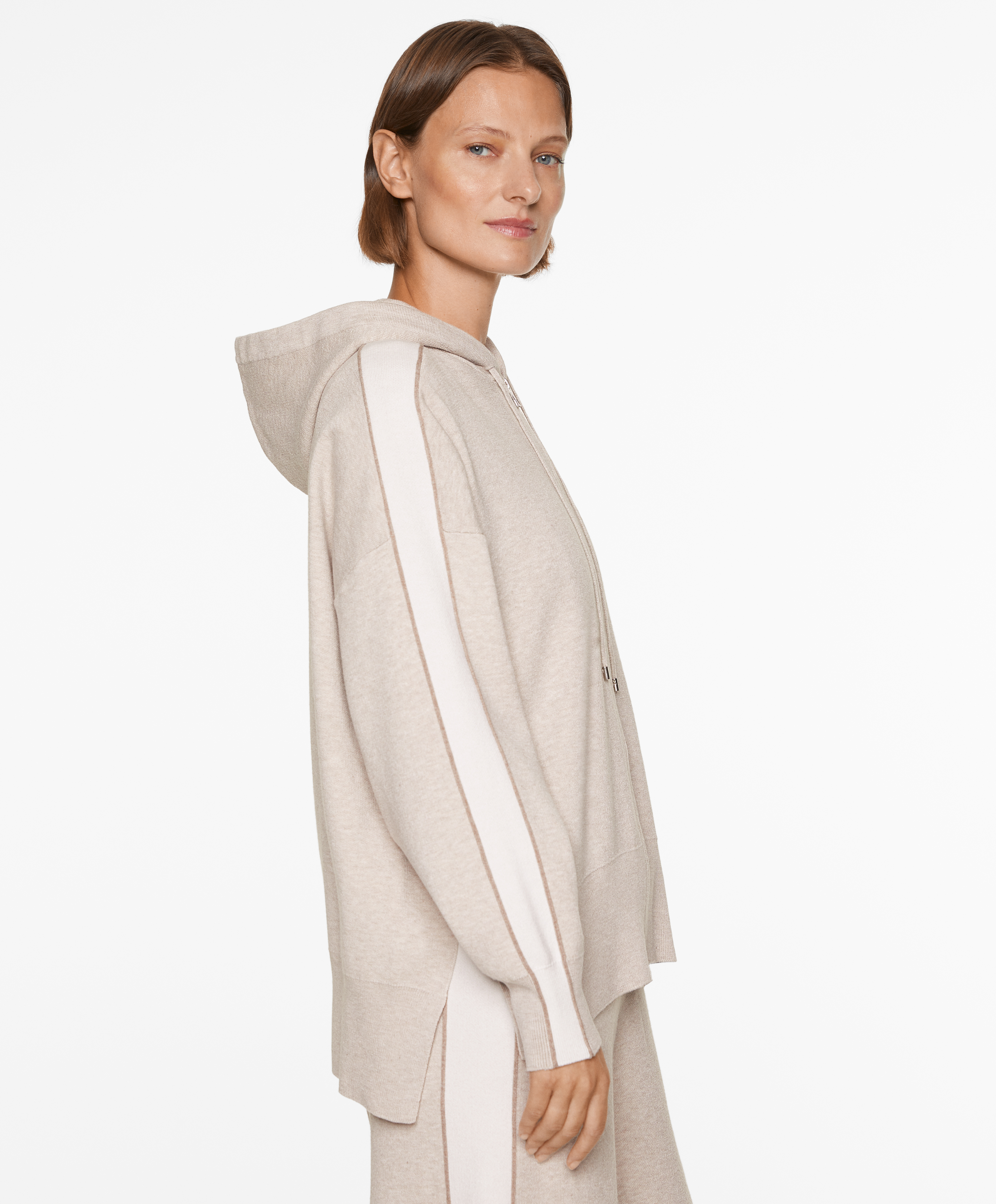 Knit zip-up jacket with piping