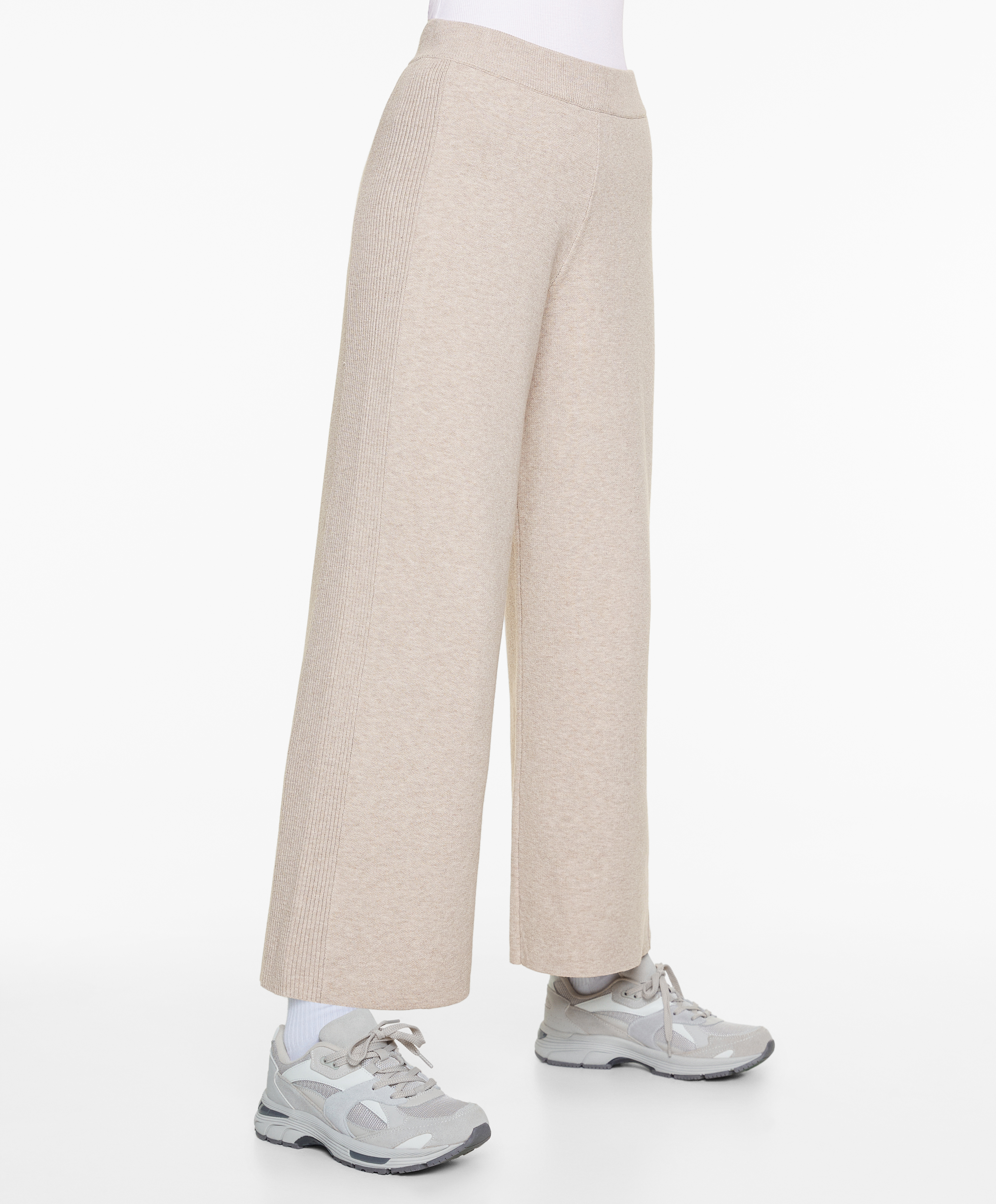 Side rib straight-leg knit trousers
