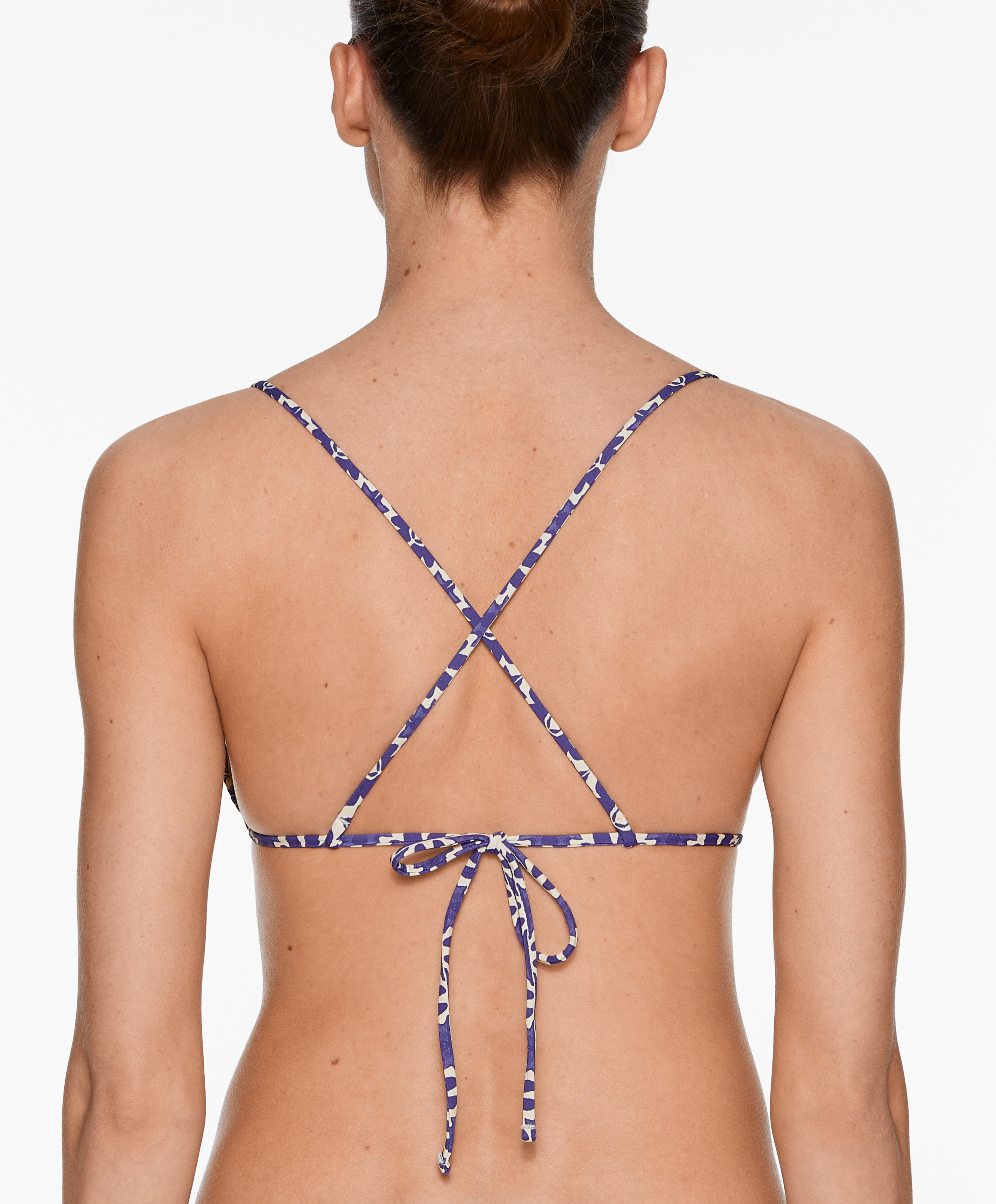 Smock stamp print triangle bikini top