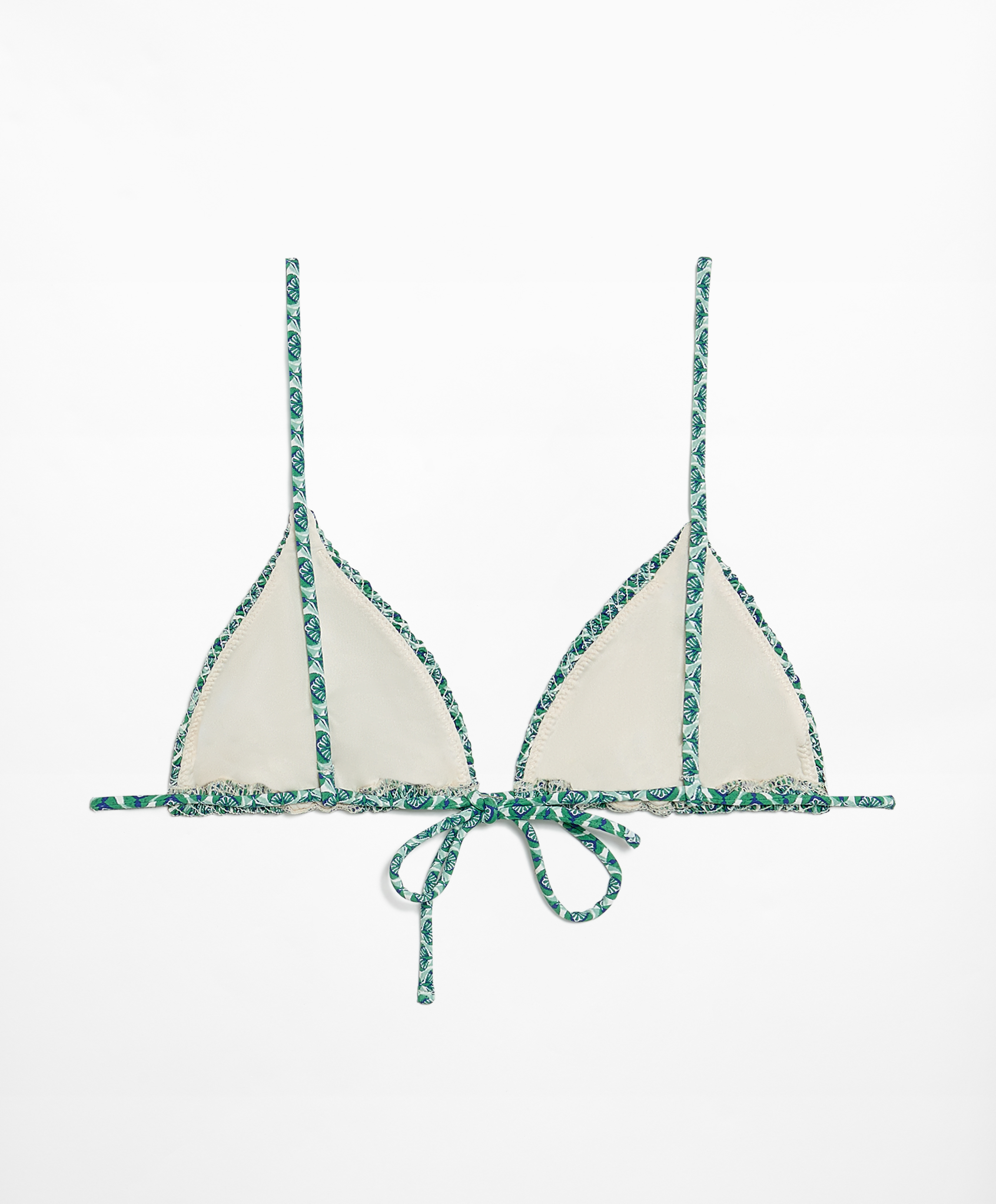 Smock stamp print triangle bikini top