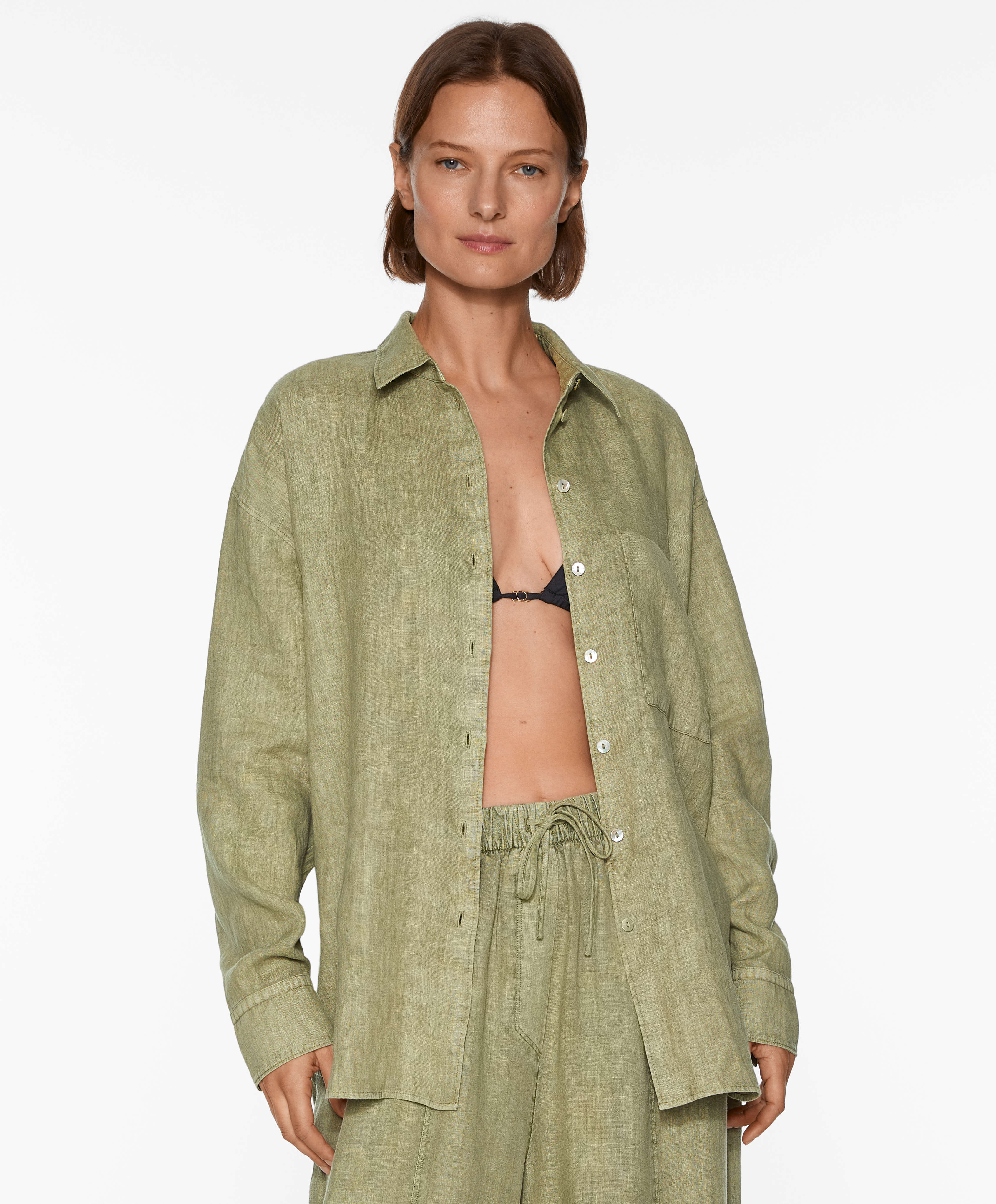 100% linen long-sleeved shirt