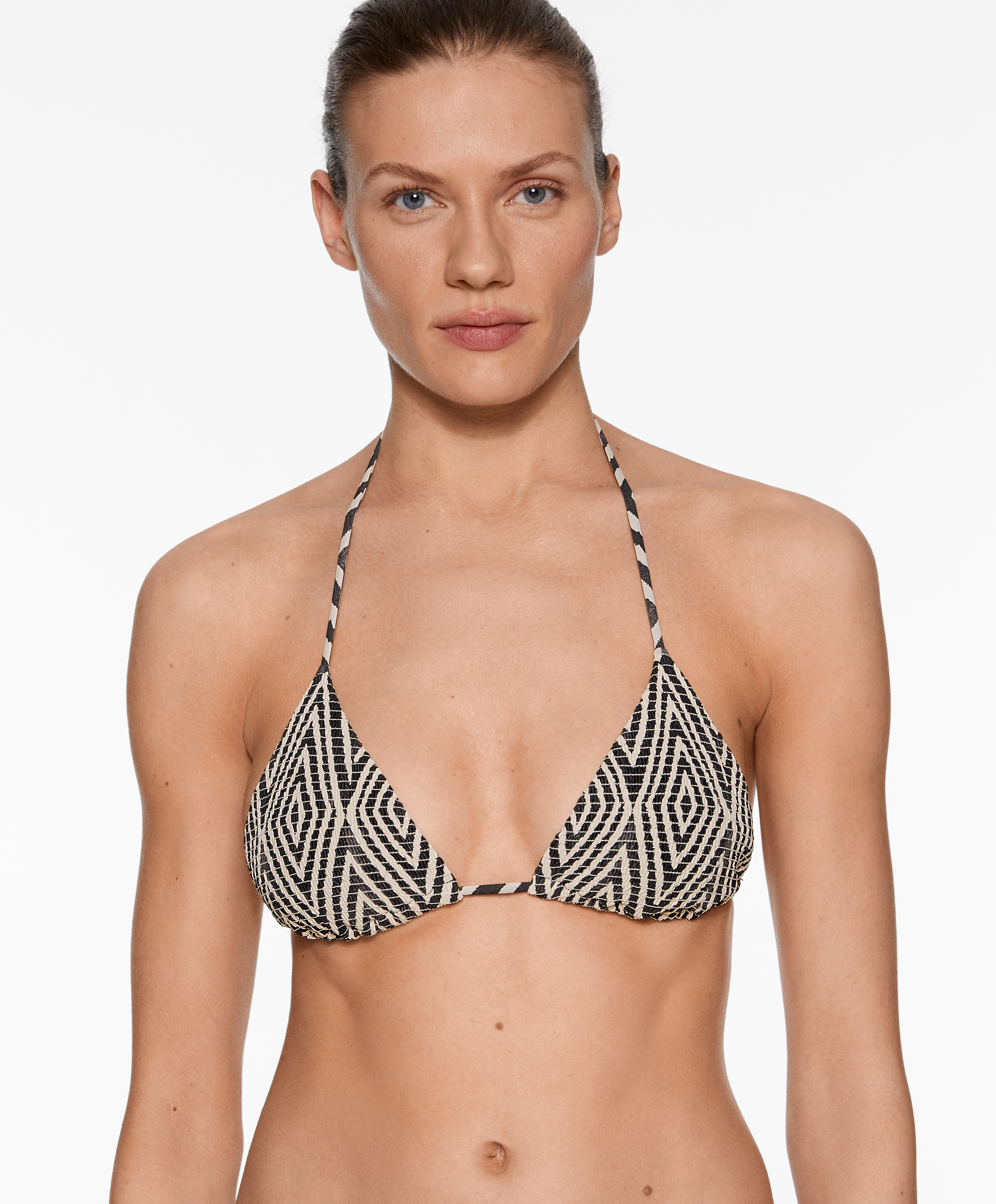 Smock stamp print triangle bikini top