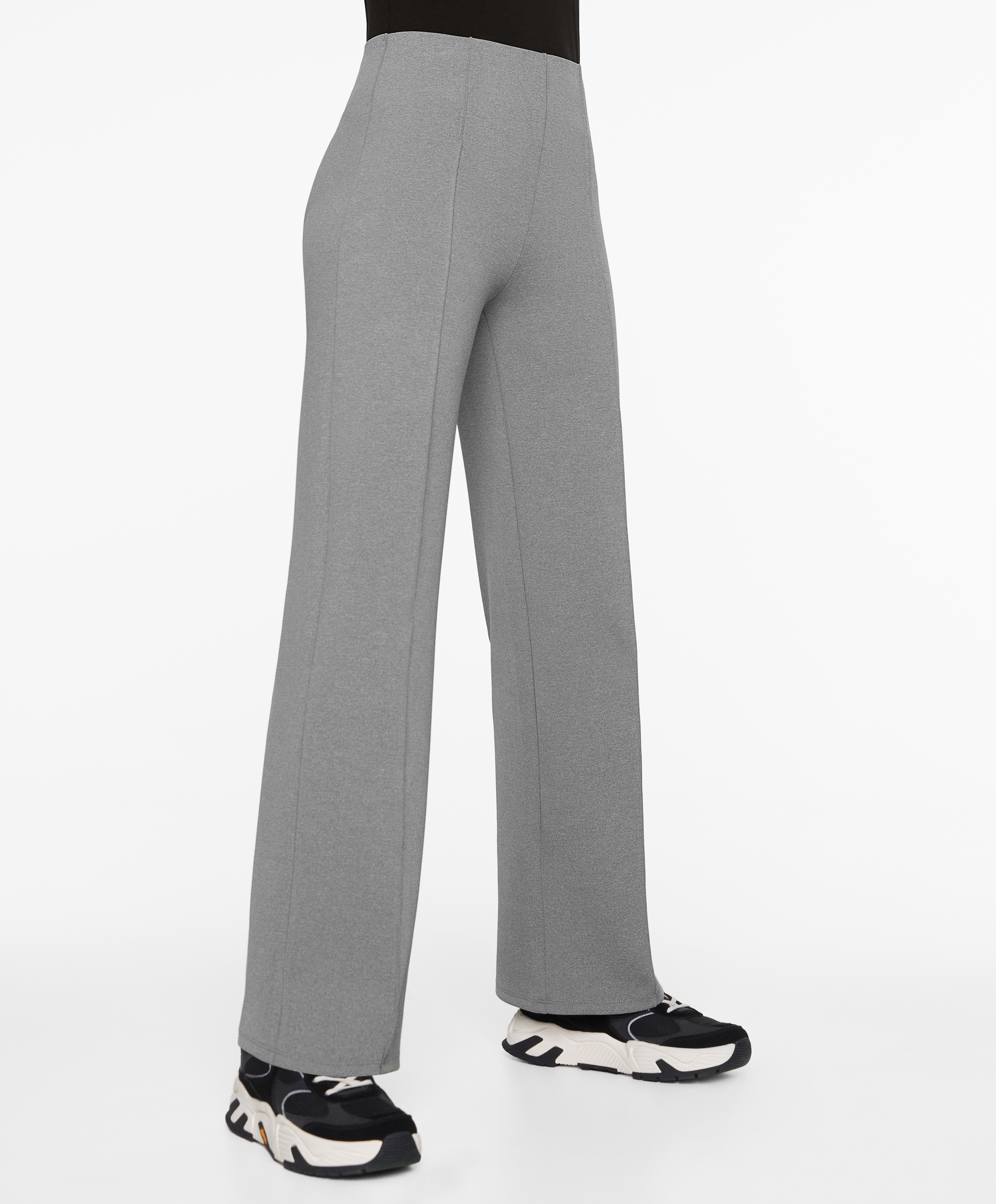 Neoprene-effect straight-leg trousers with crease