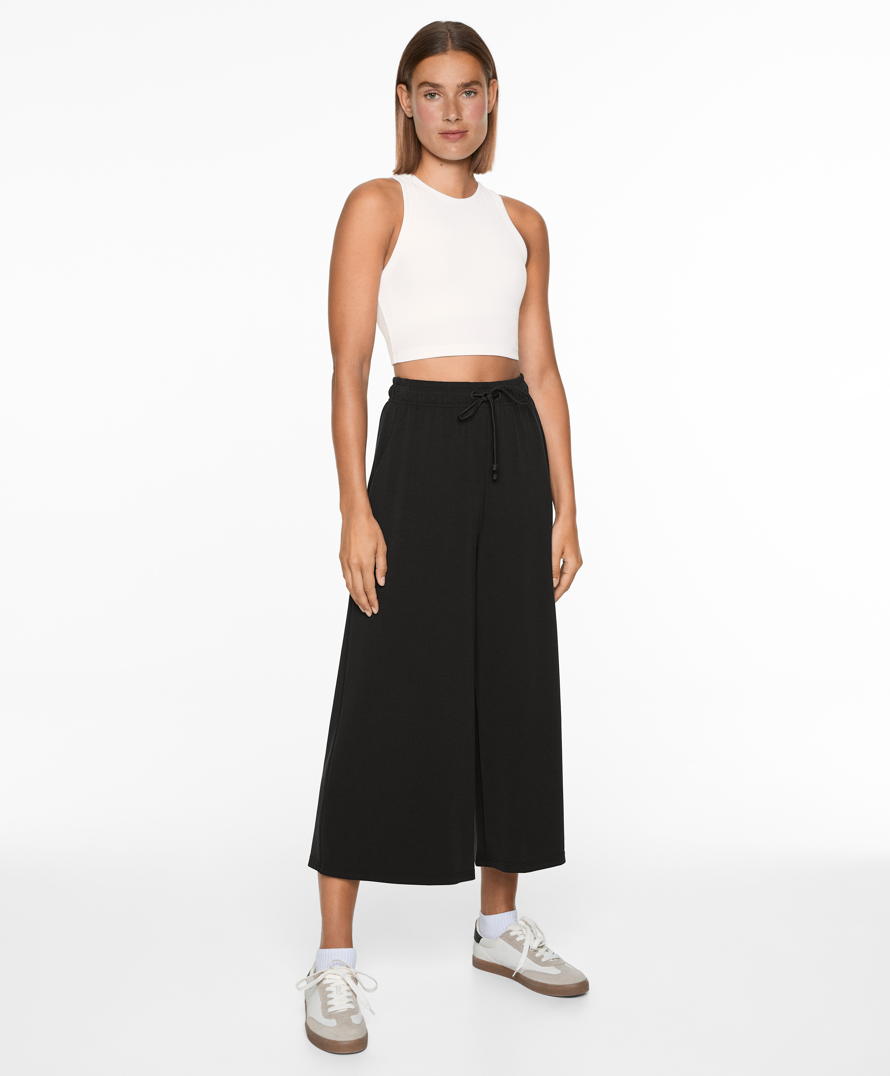 Soft-touch wide-leg crop trousers with modal
