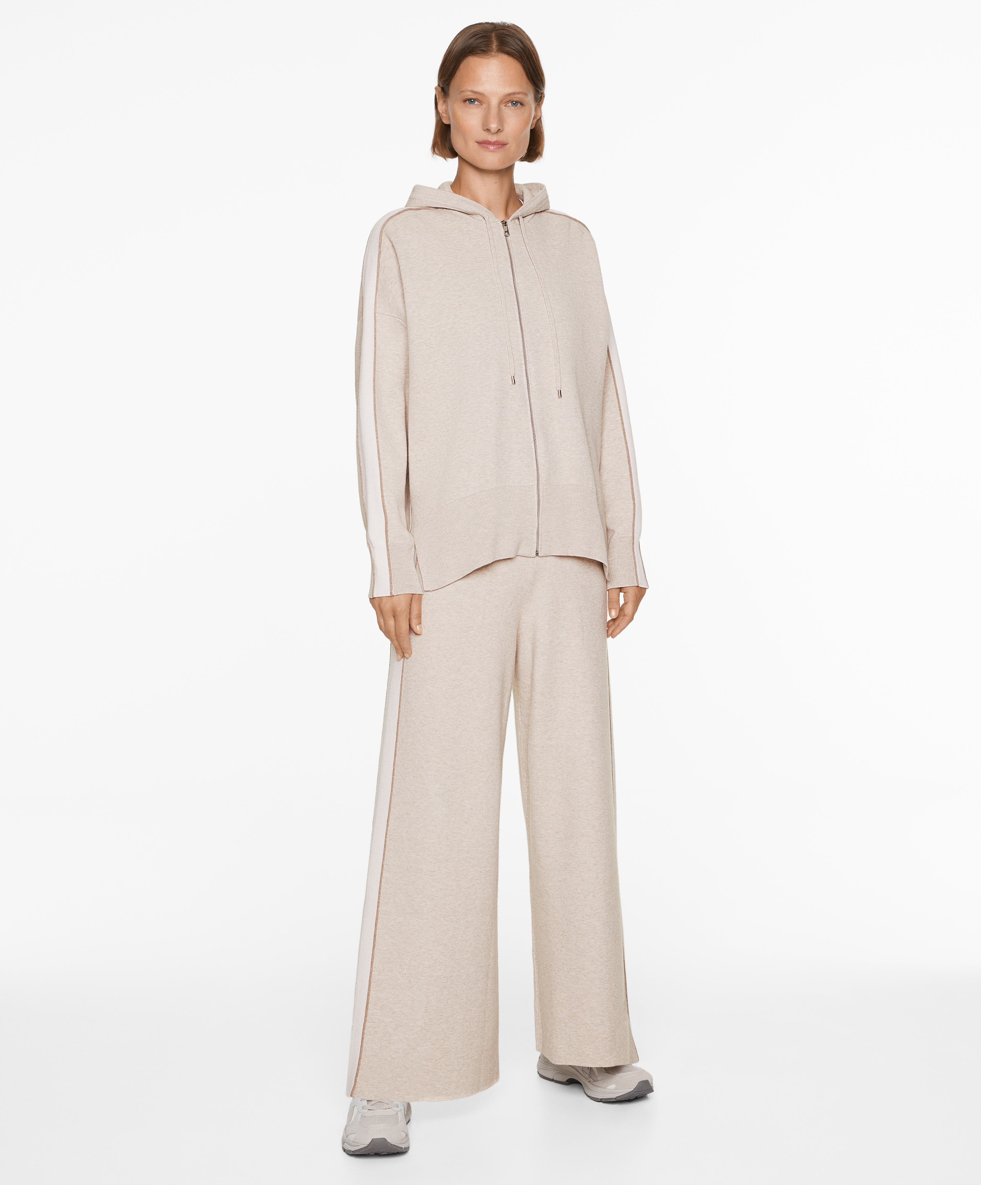 Knit zip-up jacket with piping