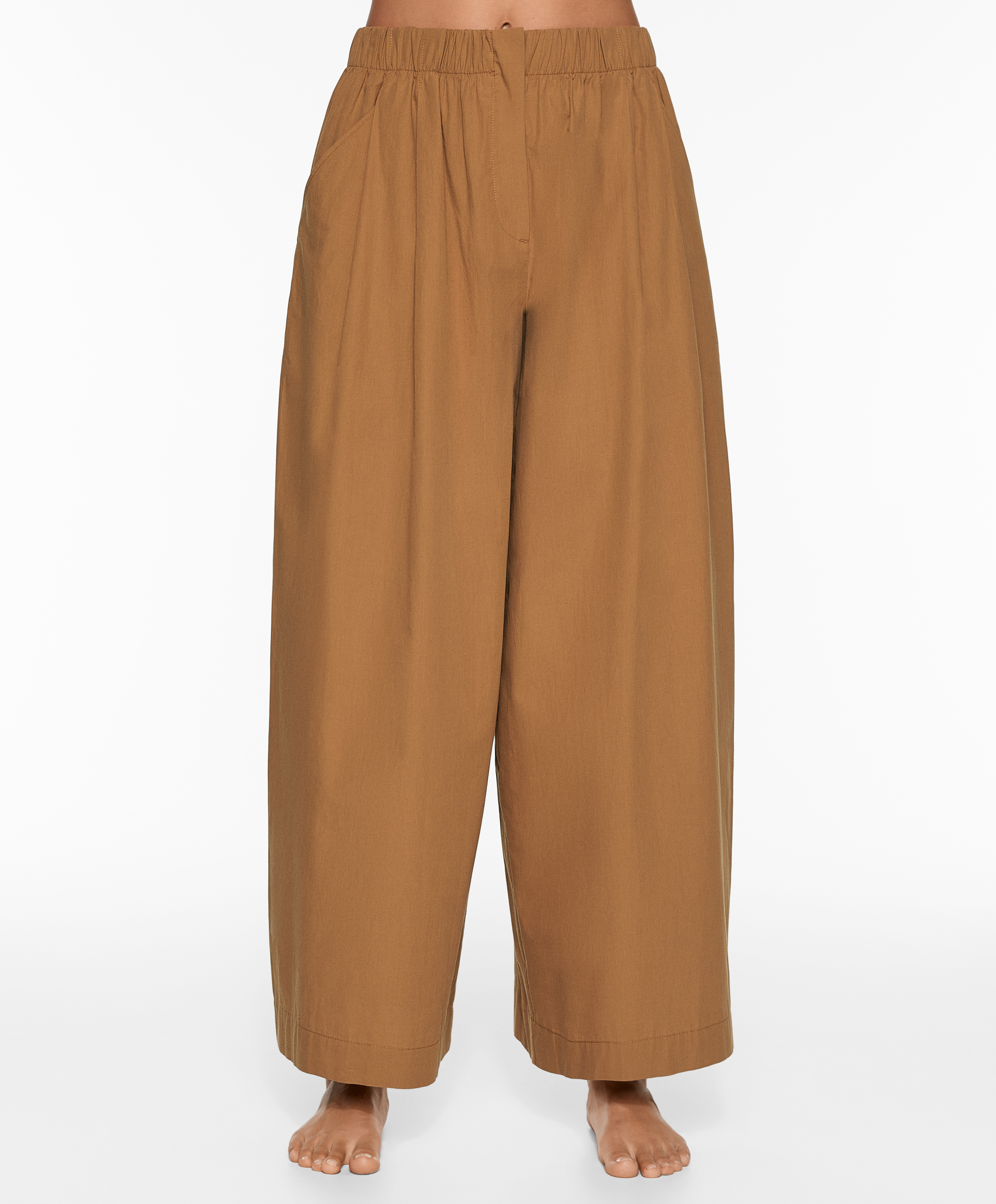 100% cotton poplin wide-leg trousers
