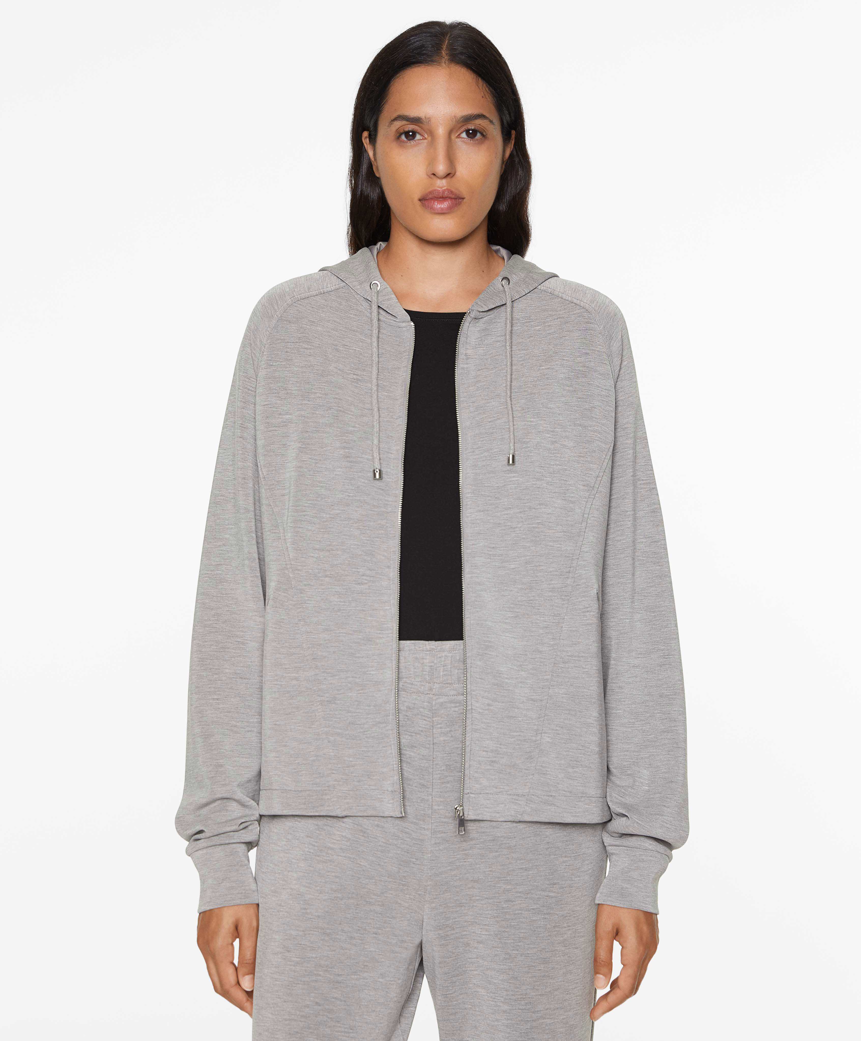 Knit hooded jacket with modal