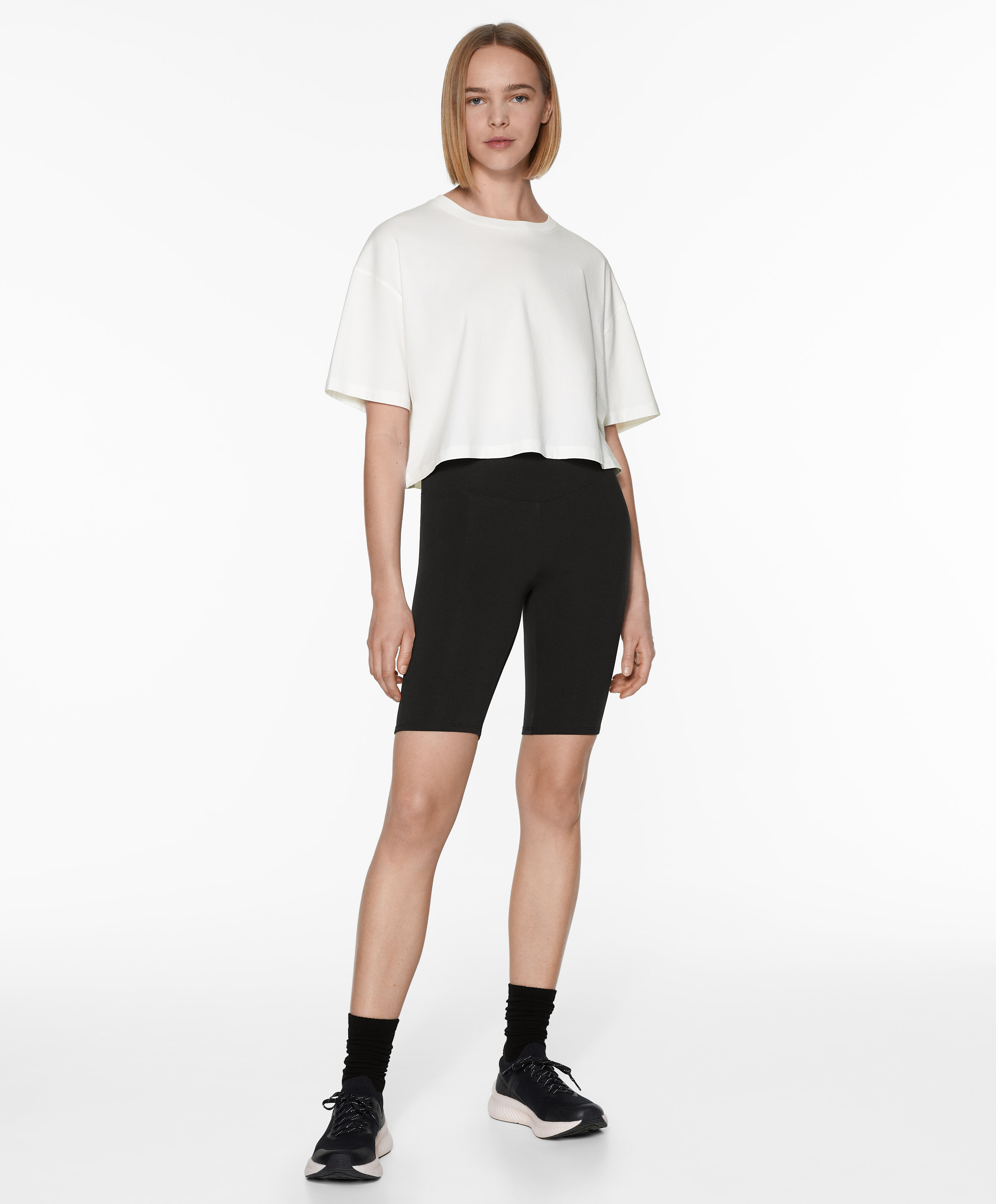 Cotton blend short-sleeved crop T-shirt