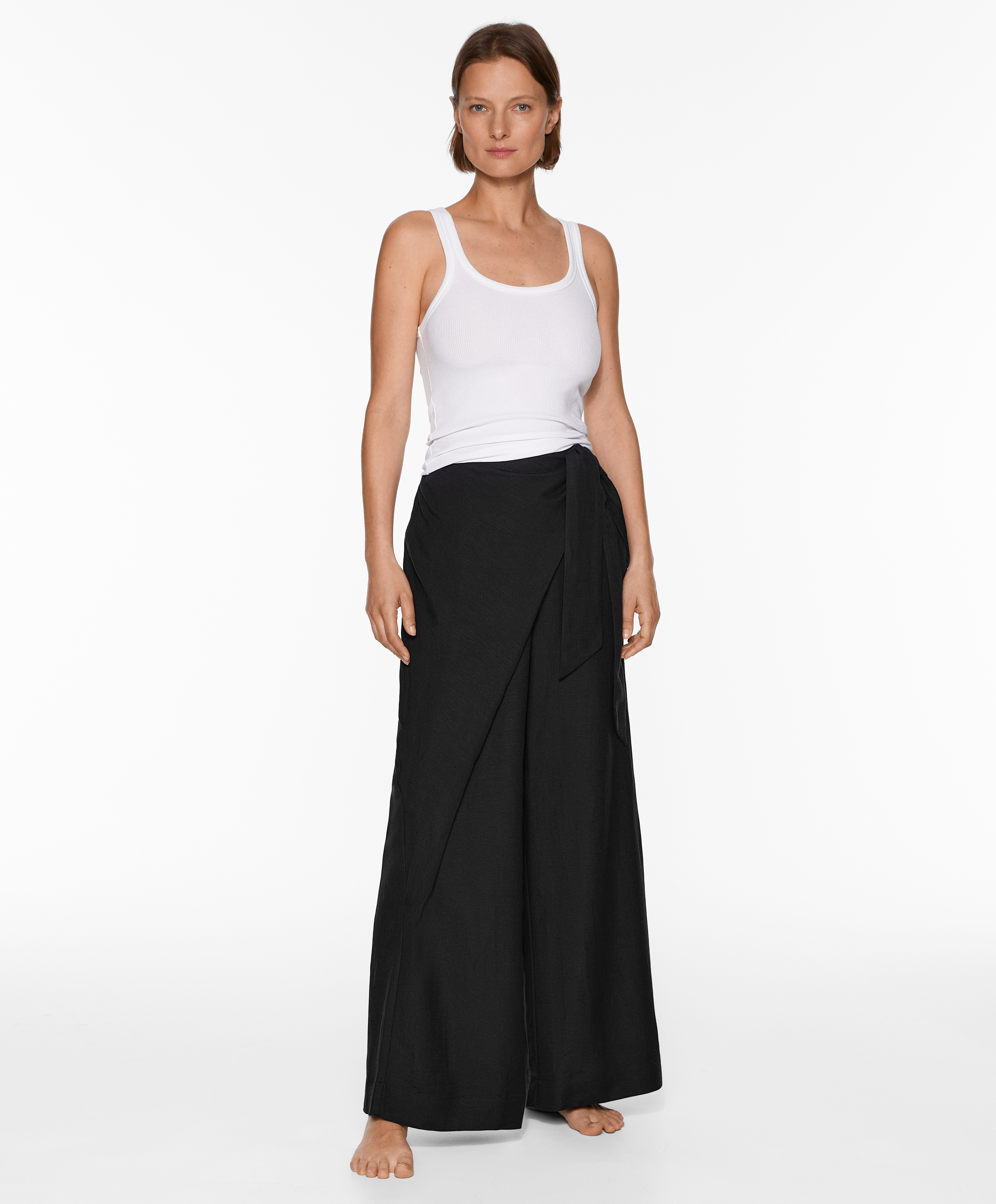 Wrap trousers with linen