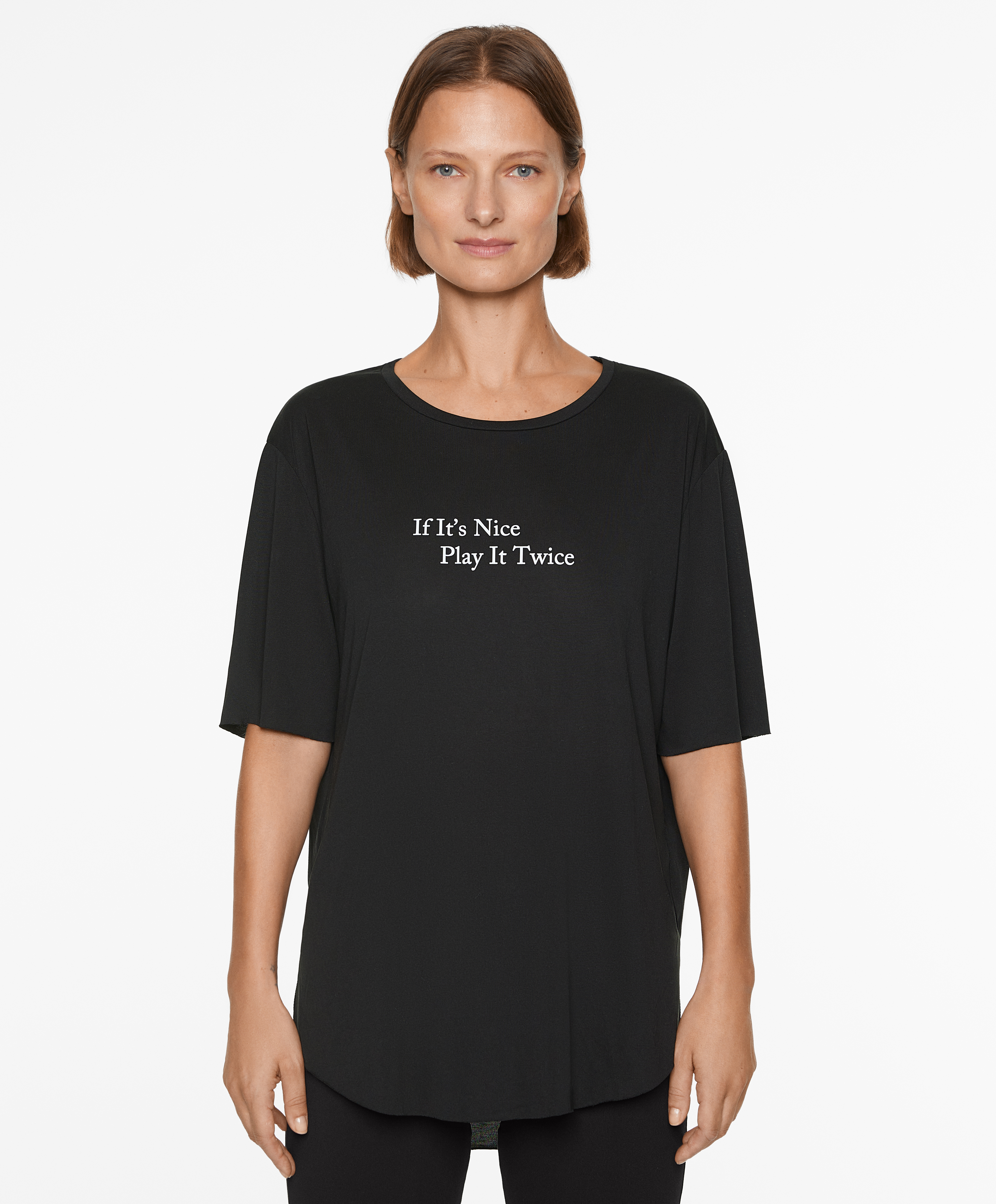 Modal blend short-sleeved slogan T-shirt