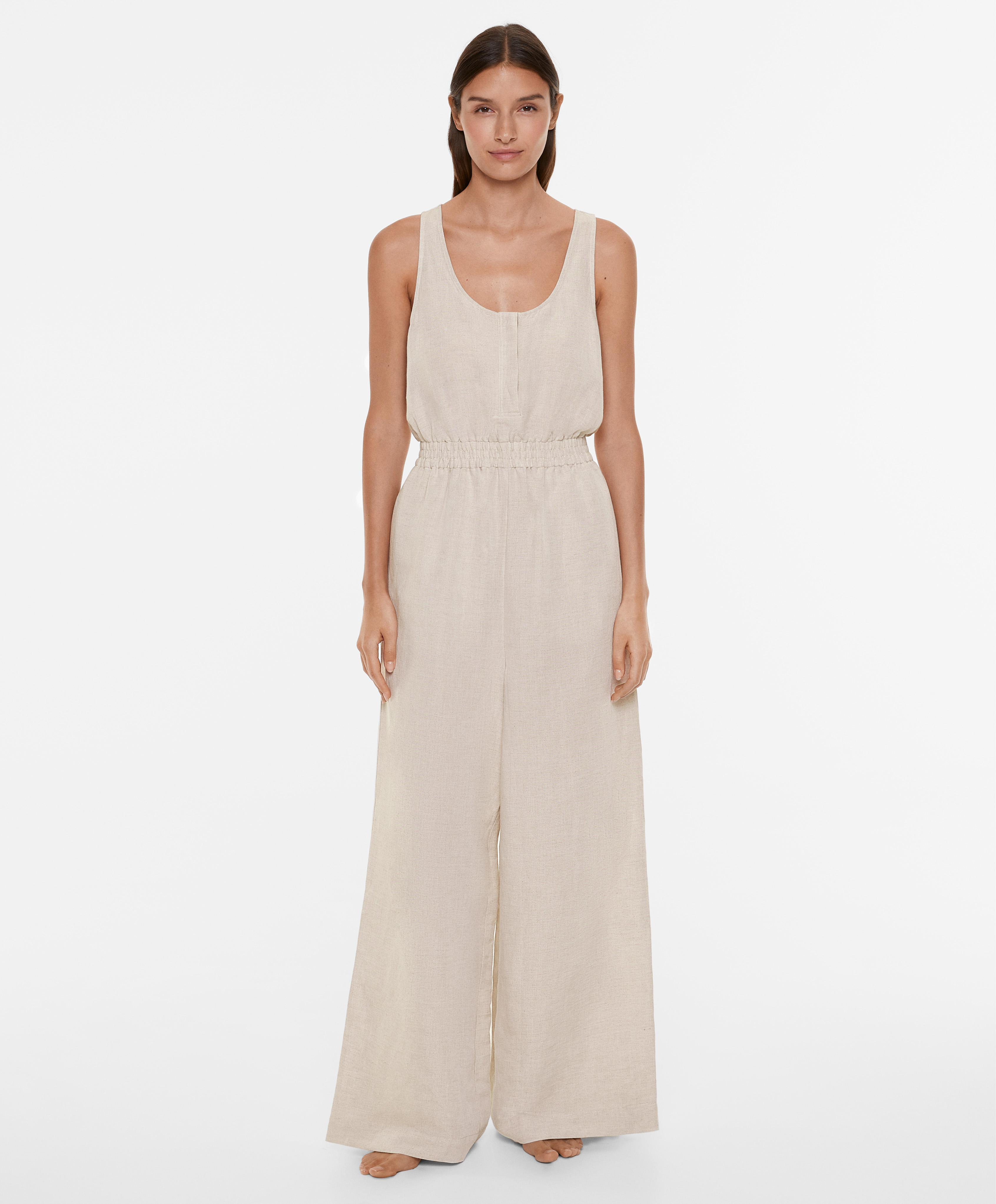 Linen blend long jumpsuit