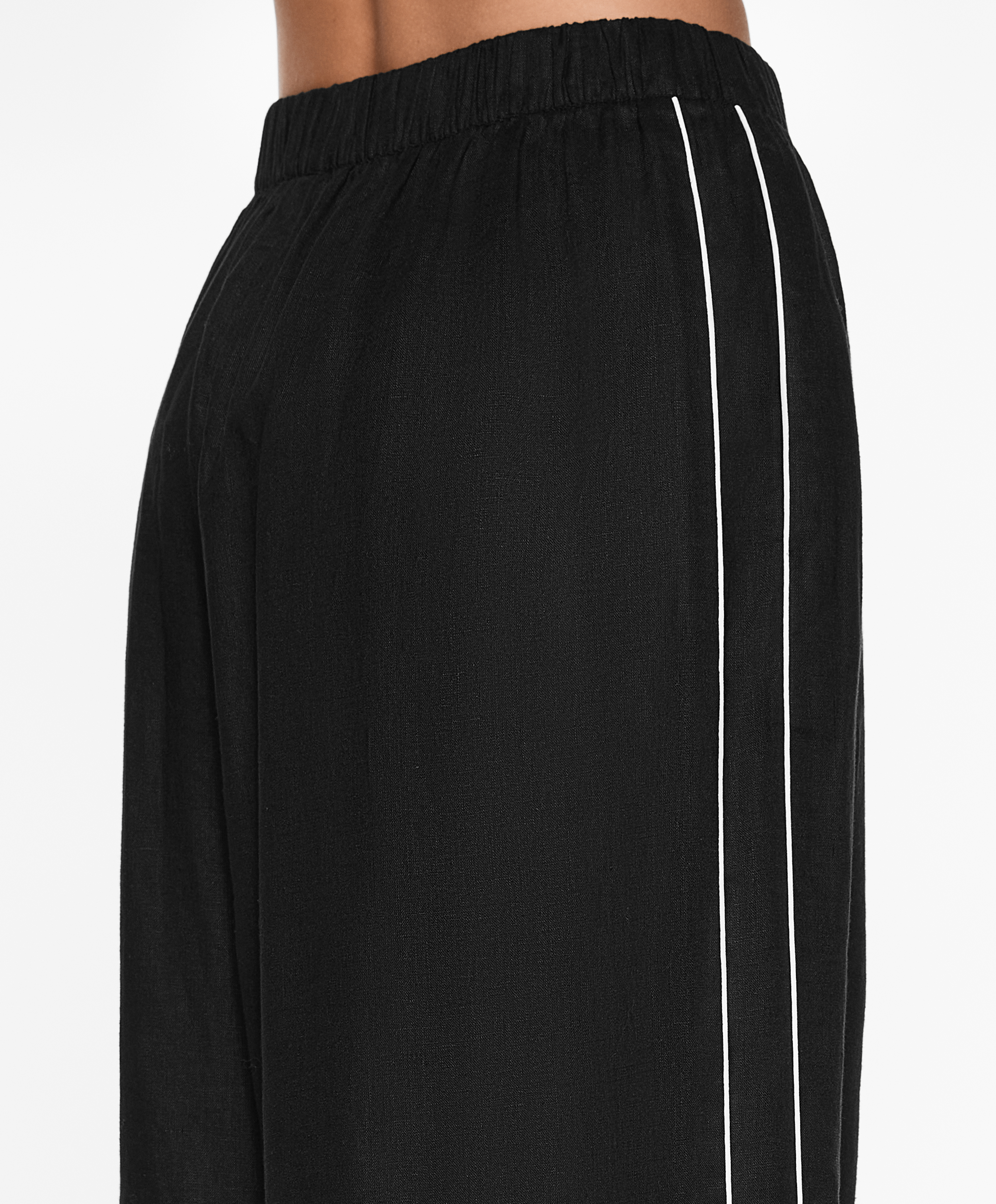100% linen wide straight-leg trousers with piping