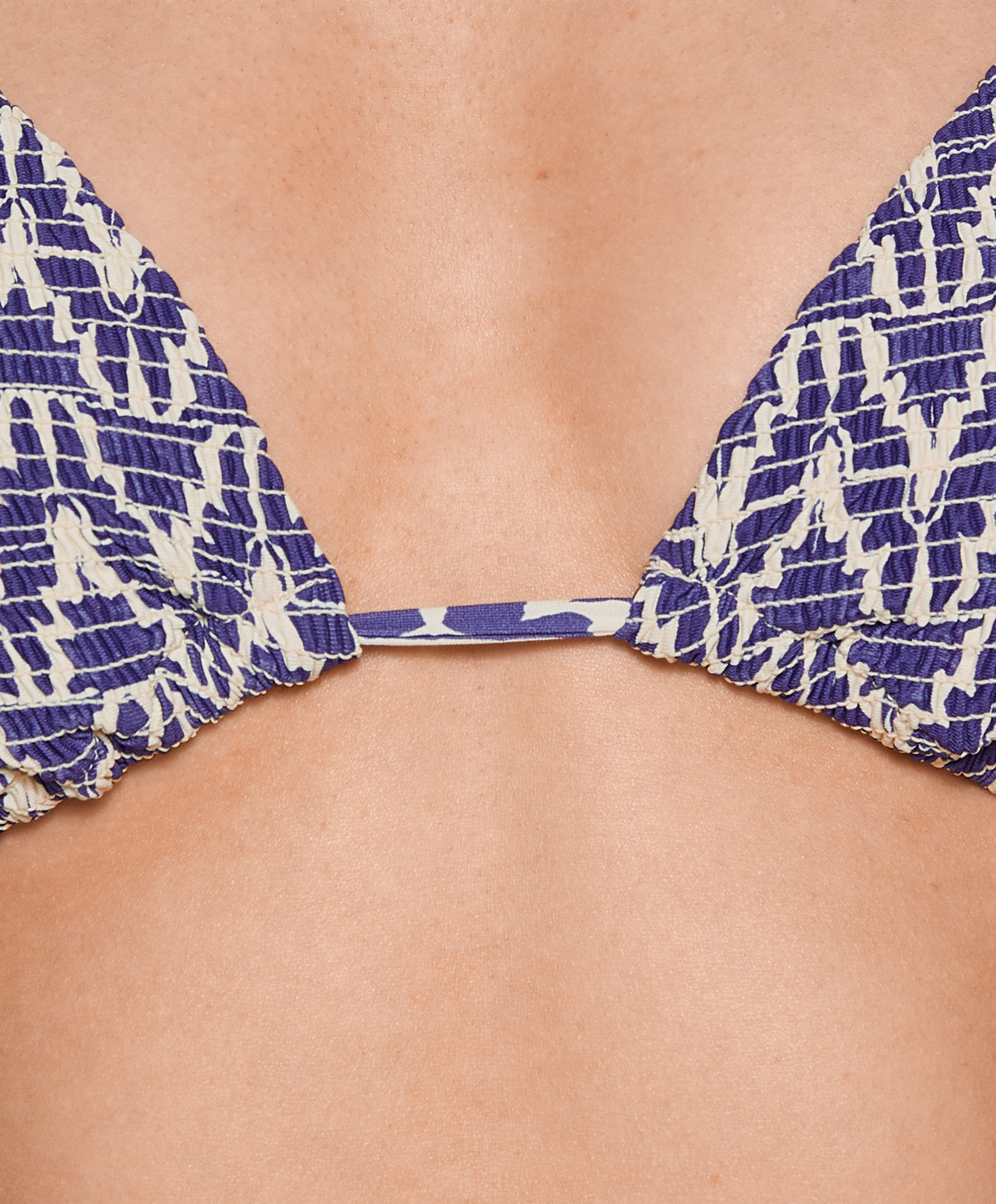 Smock stamp print triangle bikini top