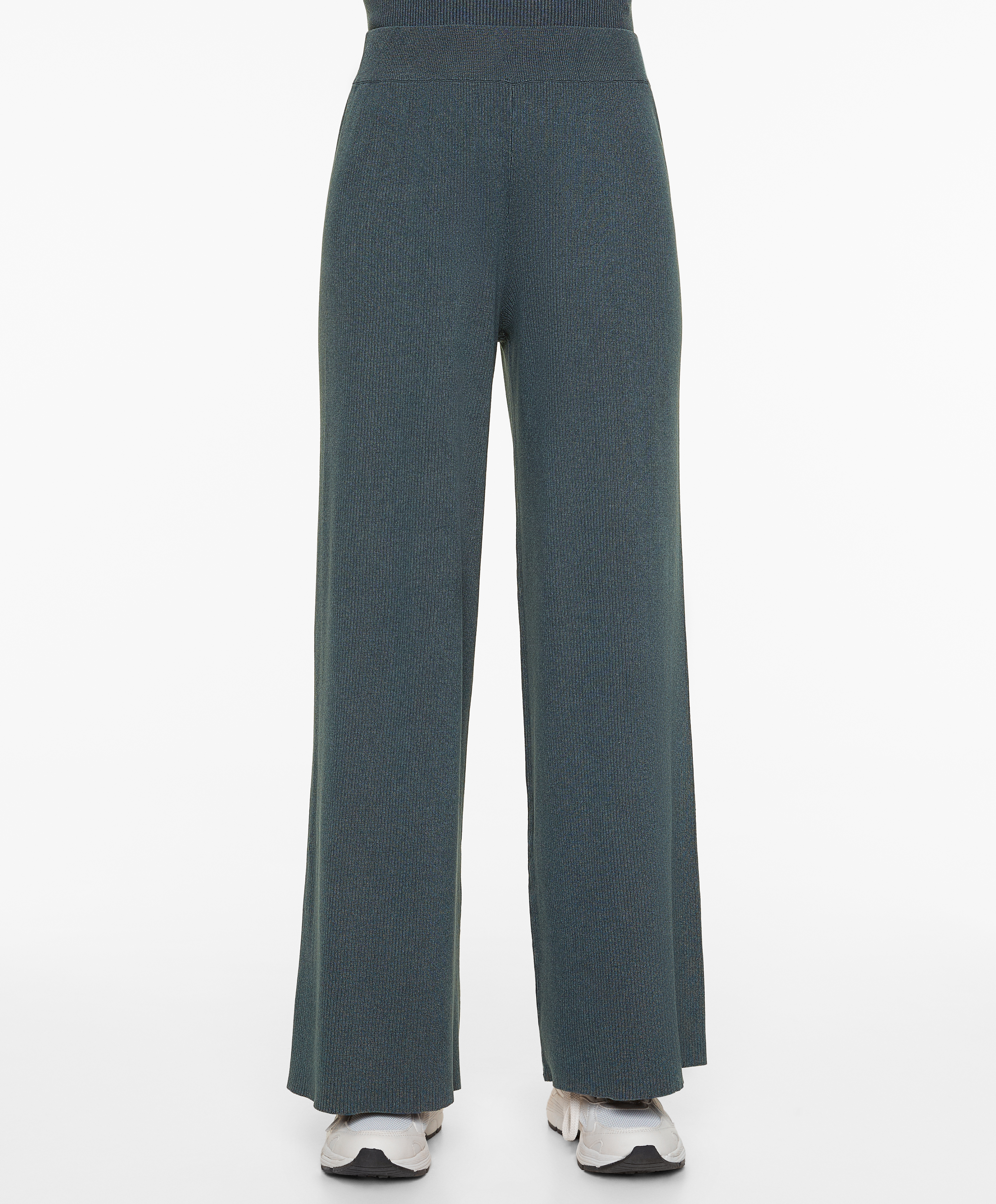 Rib-knit straight-leg trousers