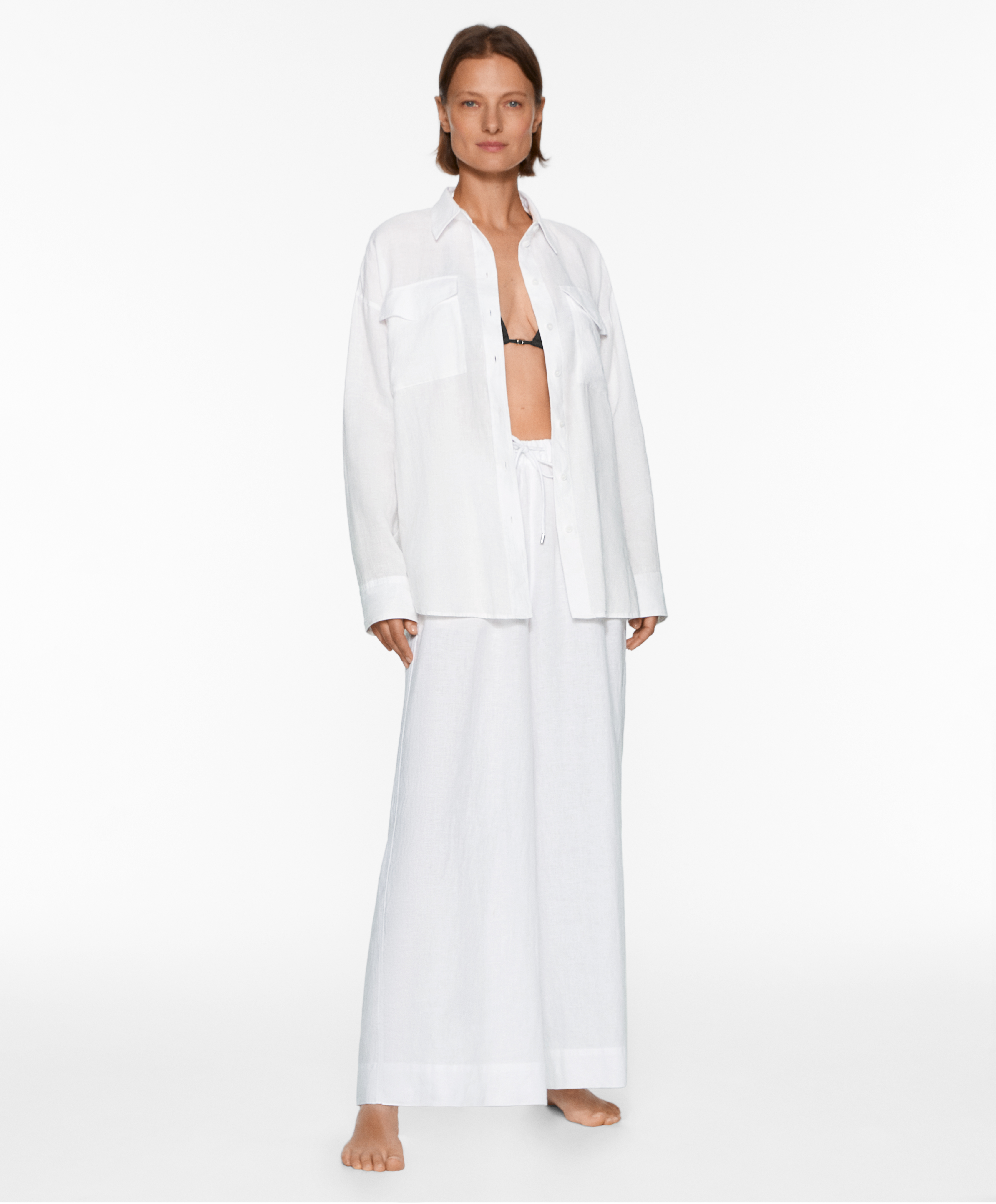 100% linen long-sleeved utility shirt