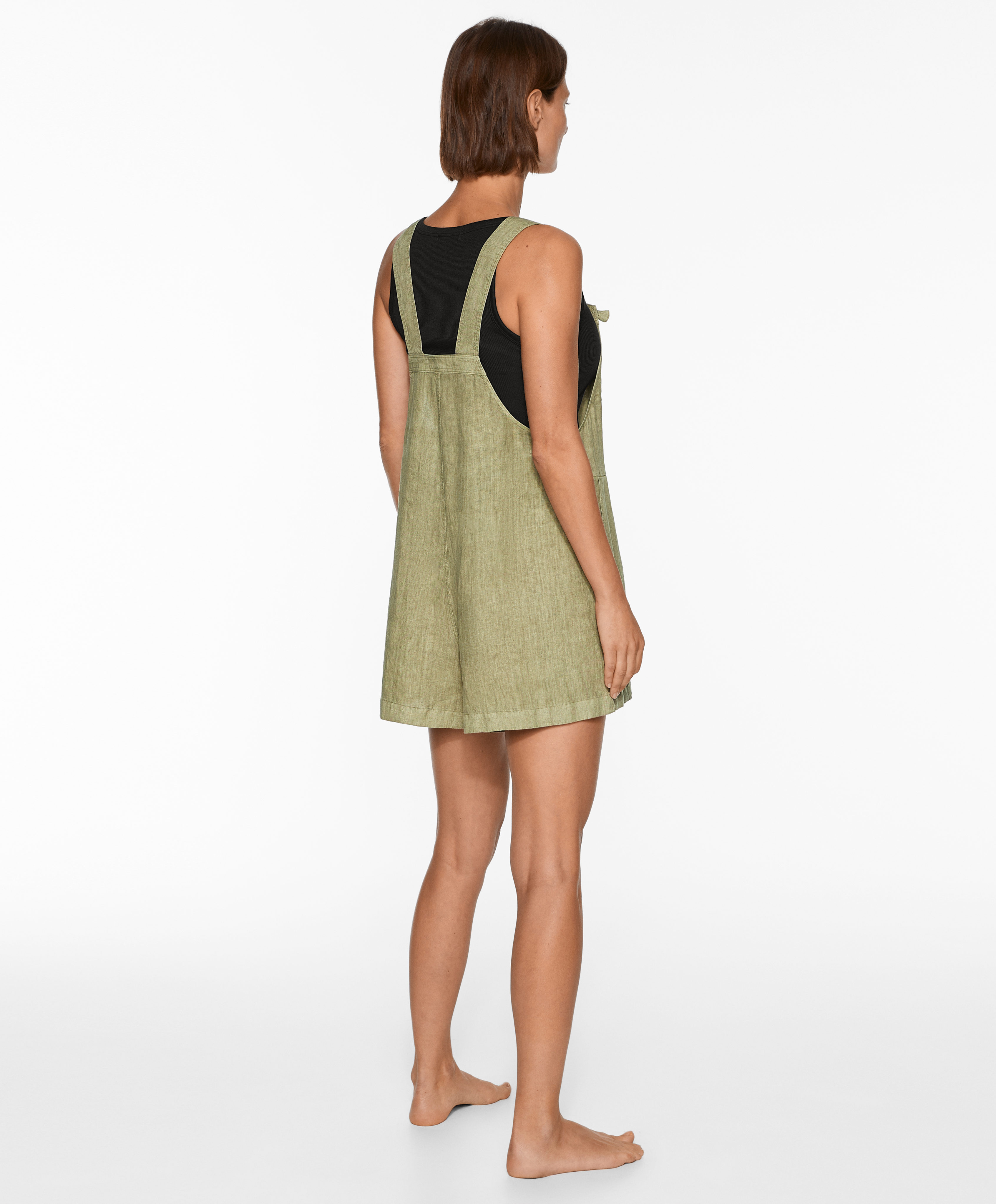 Short strappy jumpsuit in 100% linen